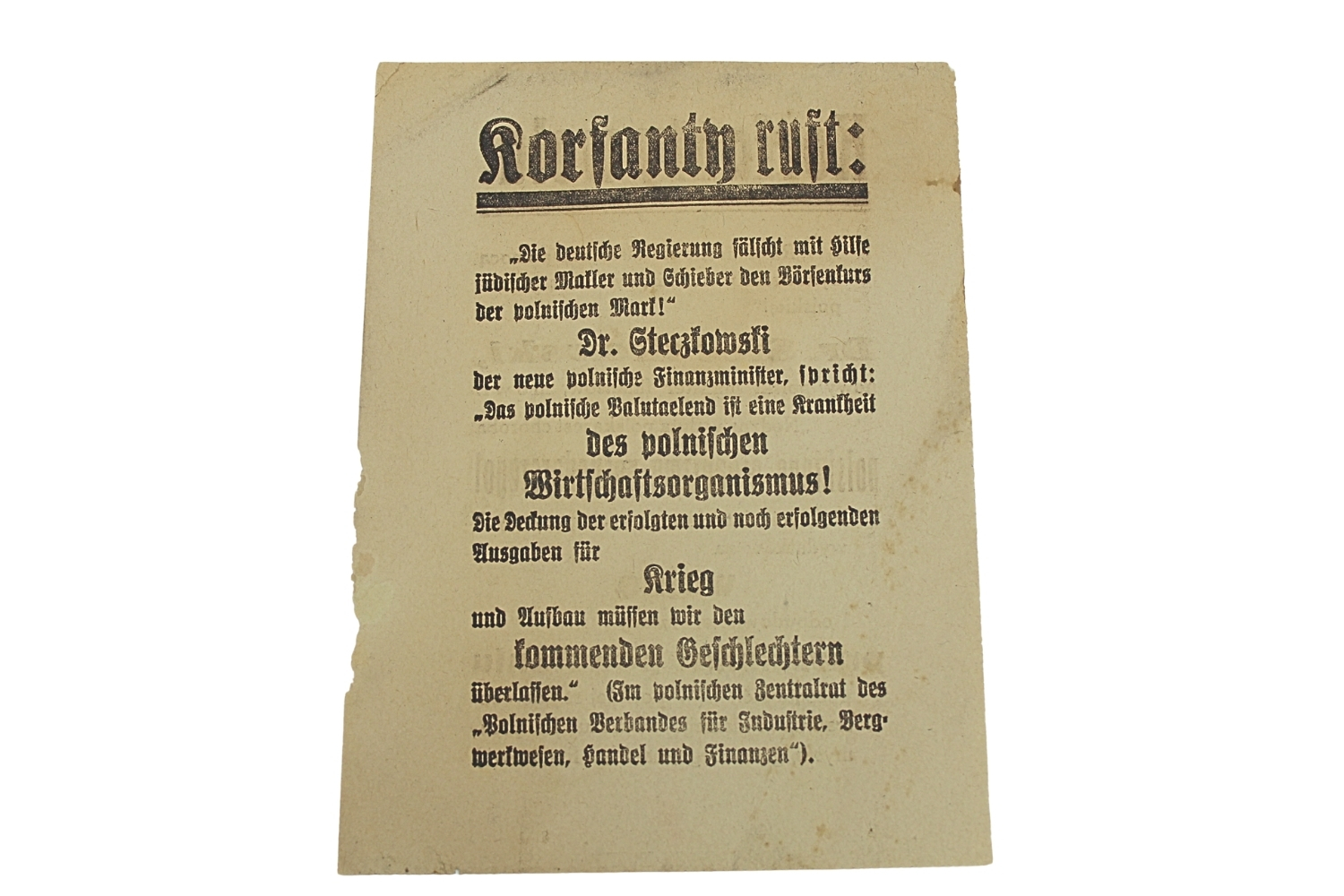 ULOTKA PROPAGANDOWA Z OKRESU PLEBISCYTU ŚLĄSKIEGO