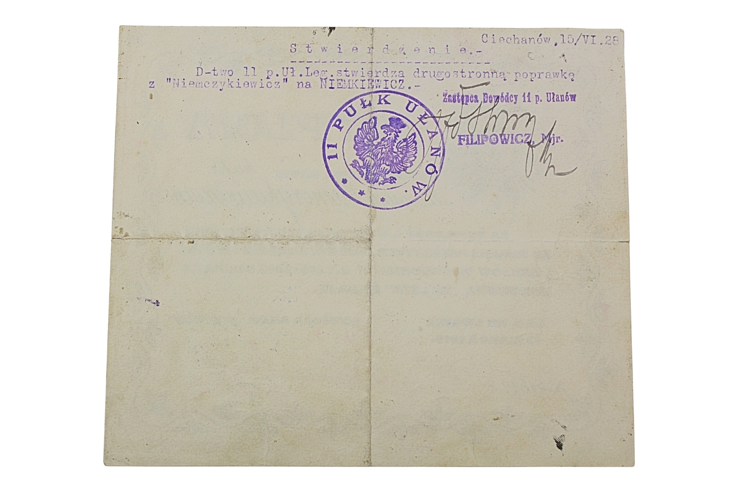 II RP Dyplom do odznaki „Orlęta” 1919 11 Pułk Ułanów