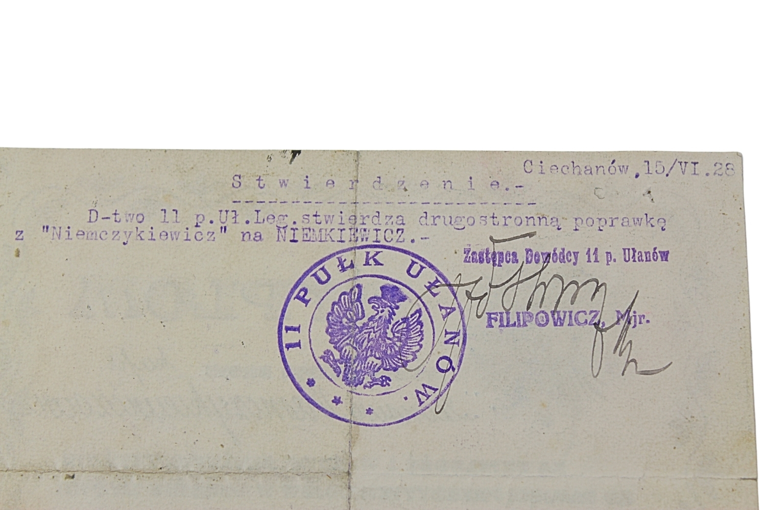 II RP Dyplom do odznaki „Orlęta” 1919 11 Pułk Ułanów