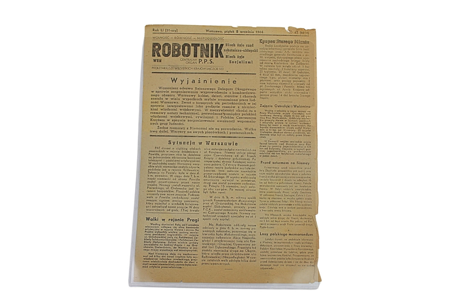 Robotnik ROK LI  Centralny Organ P.P.S. Warszawa, 8 września 19444 Powstanie Warszawskie