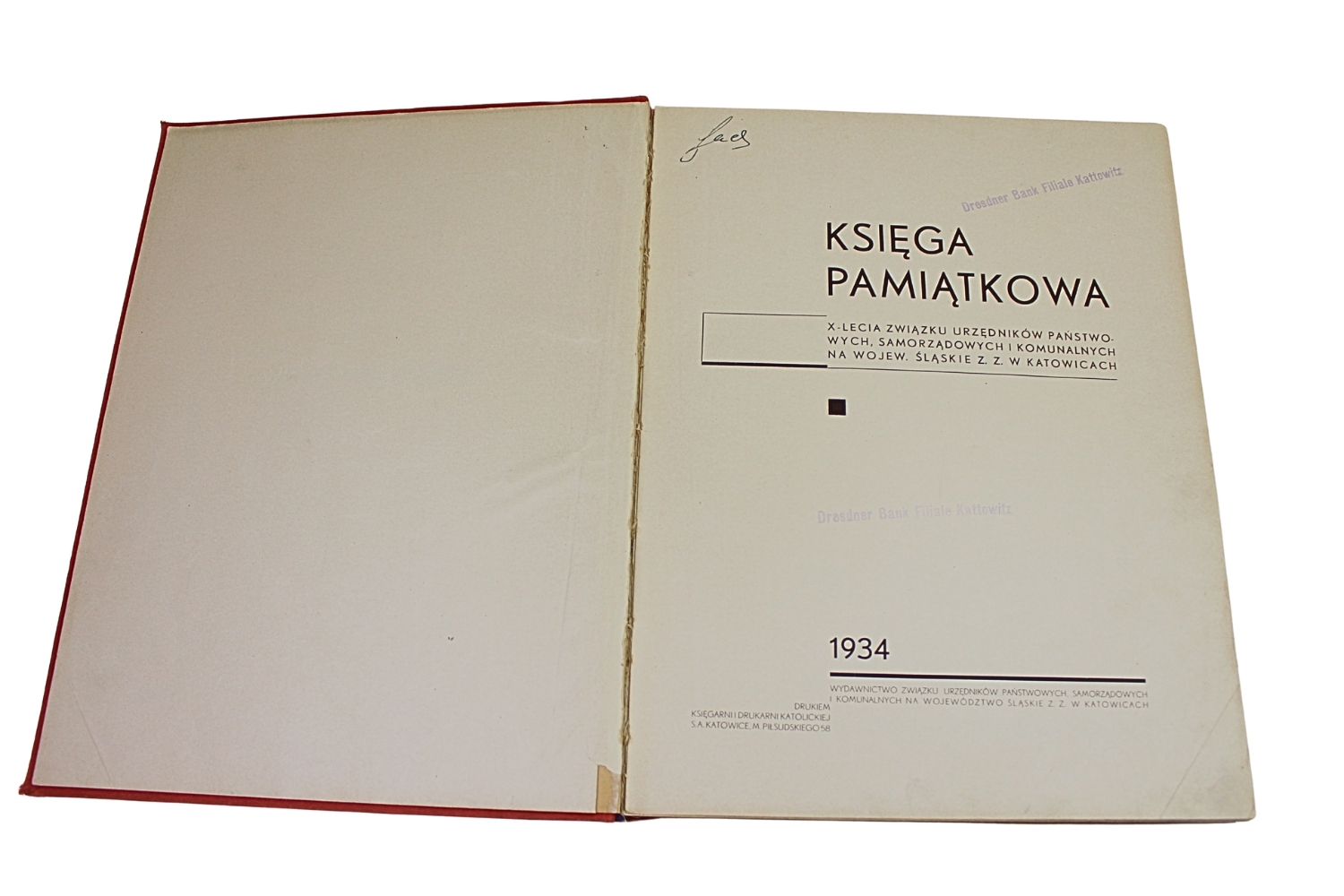 II RP KSIĘGA PAMIĄTKOWA X-LECIA ZW. URZĘDNIKÓW PAŃSTWOWYCH Śląsk 1934