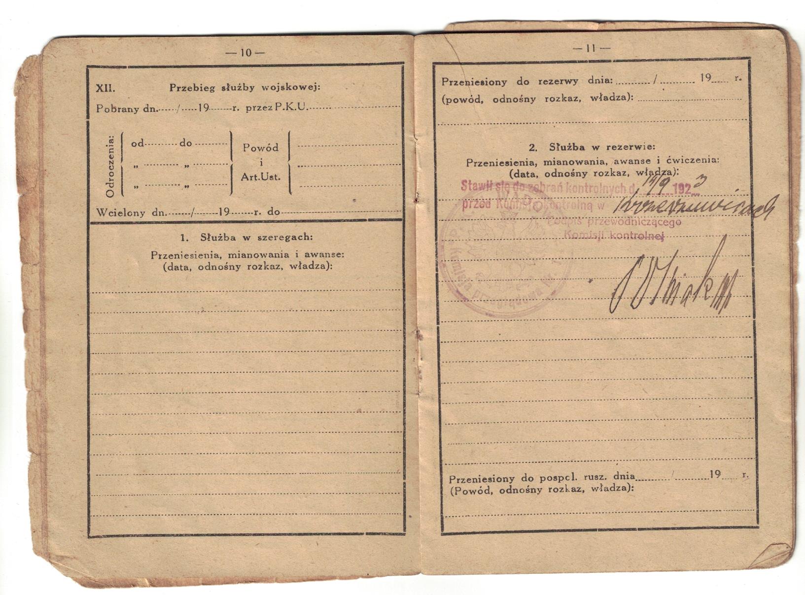 II RP Książeczka Wojskowa P.K.U. Wadowice