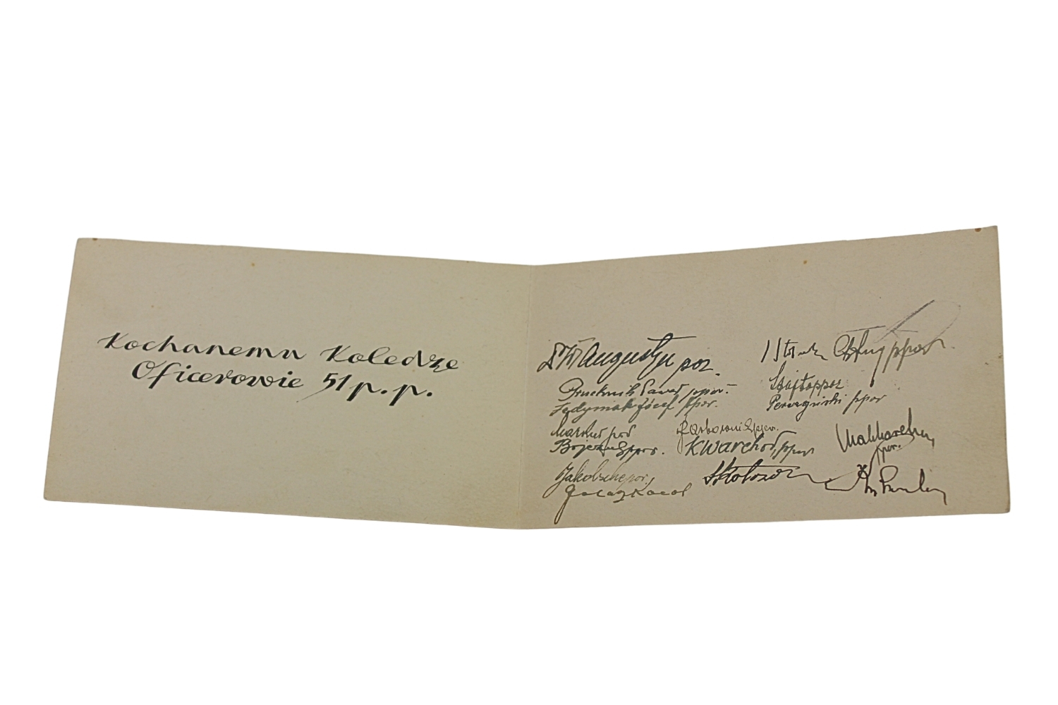 51 Pułk Piechoty karta wdzięczności od Oficerów 51 Pułku Piechoty 24.4.1944 Oflag 