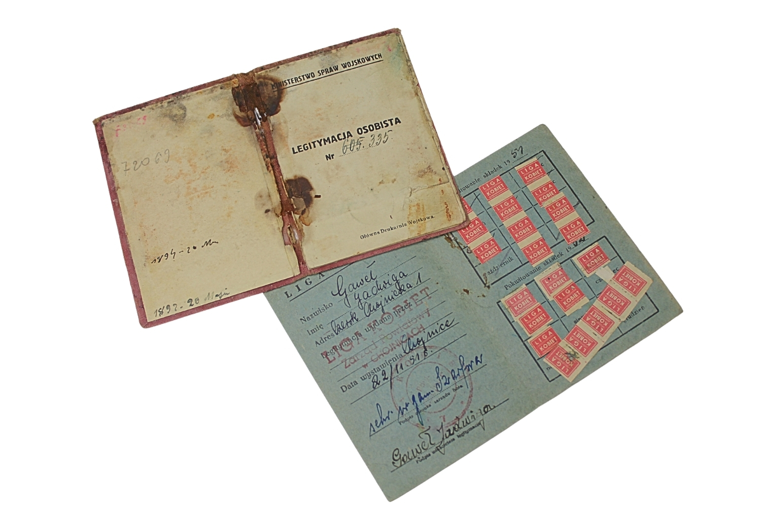 II RP ZESTAW LEGITYMACJI: LIGA KOBIET ORAZ MINISTERSTWO SPRAW WOJSKOWYCH