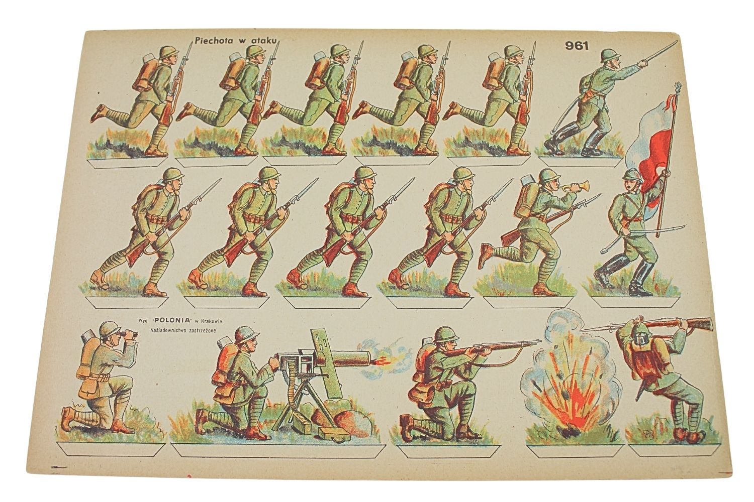 II RP KARTONOWE ŻOŁNIERZYKI WP - Piechota Wyd. „Polonia” w Krakowie Rzadkość 