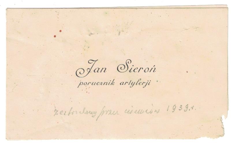 II RP Wizytówka Por. Artylerii Jan Sieroń