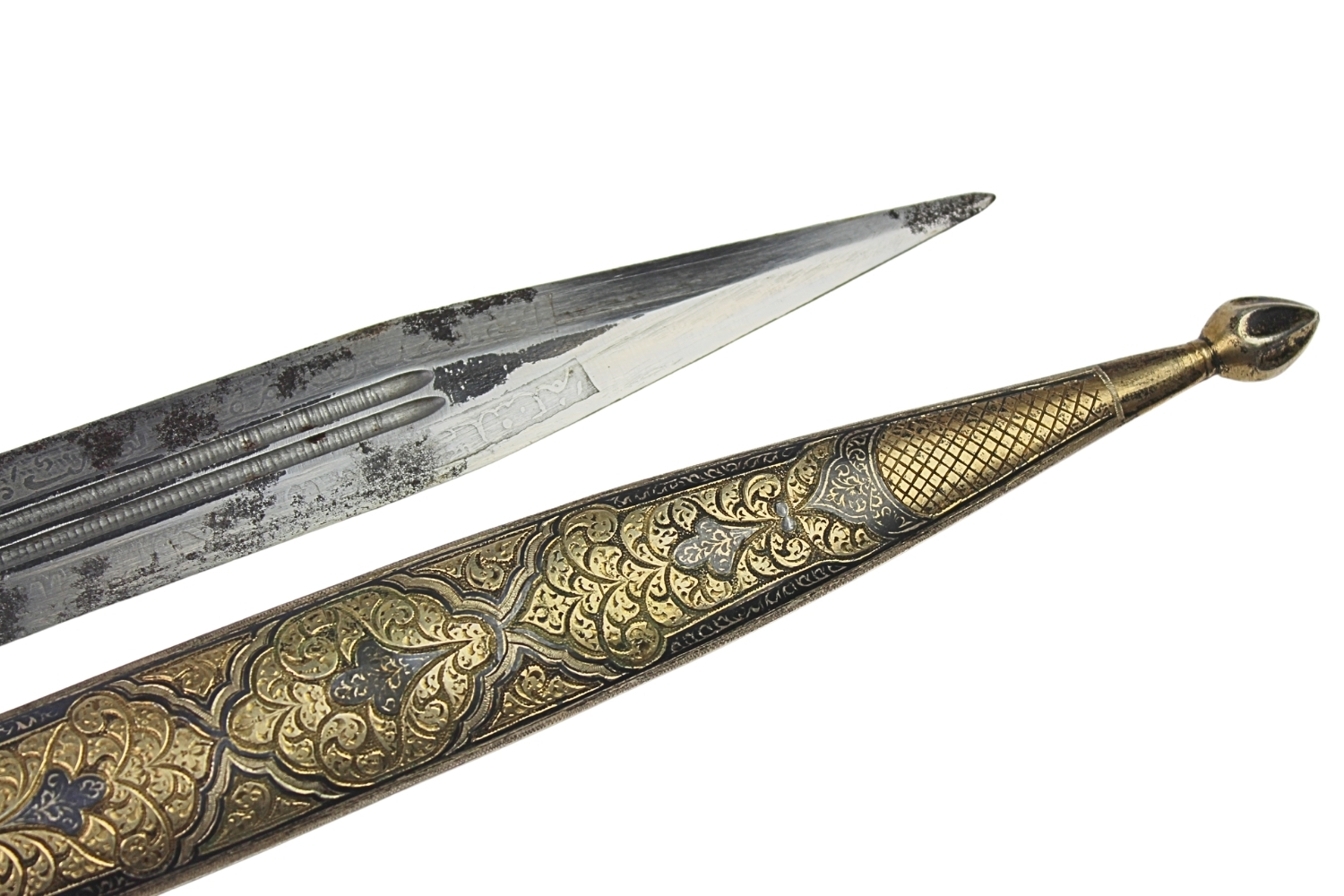 Kindżał Kaukaski Srebro Niello 1850-1870 Dagestan - Wykonanie Luksusowe