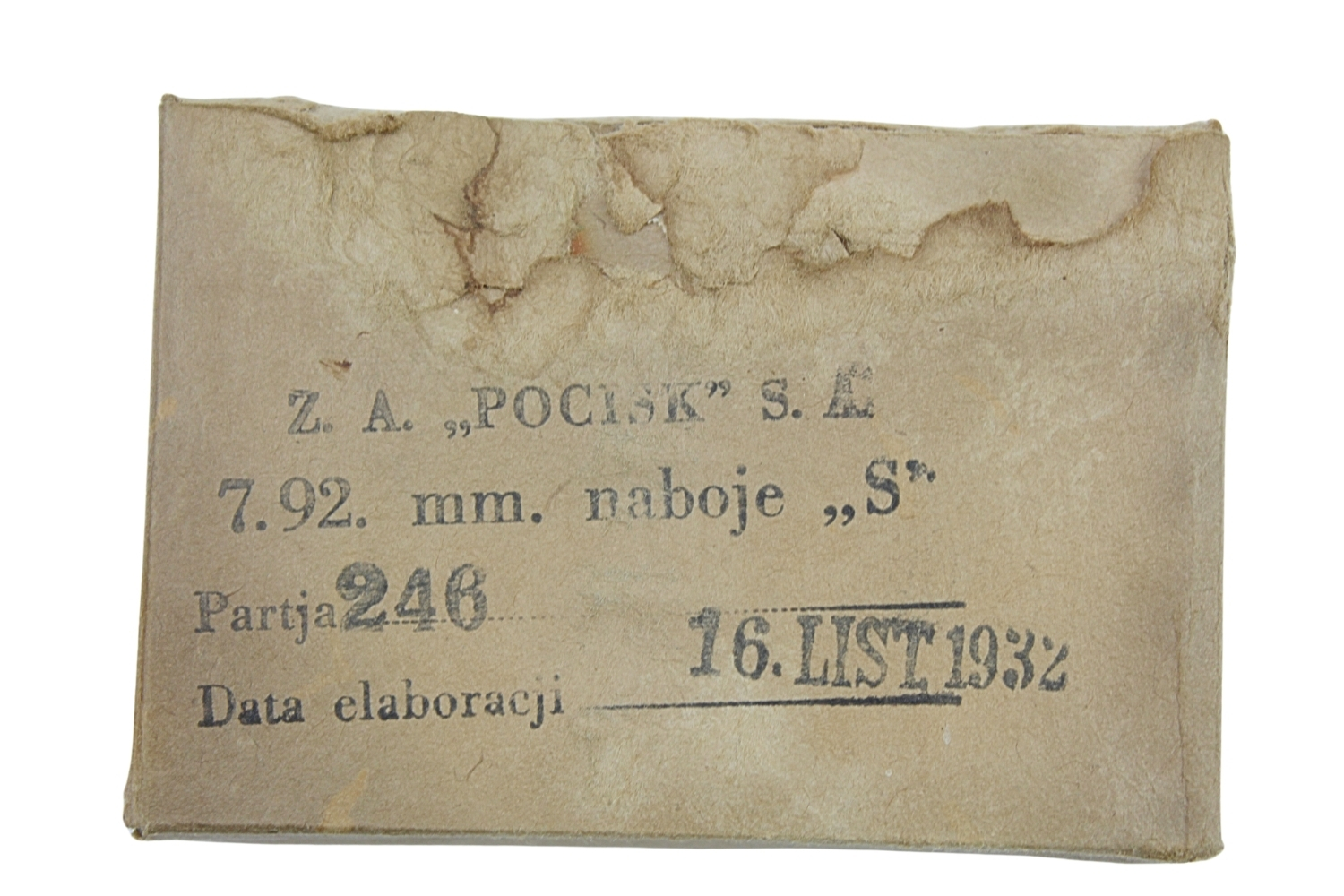 II RP Opakowanie z amunicją dekoracyjną Z.A. "Pocisk" S.A. 1932