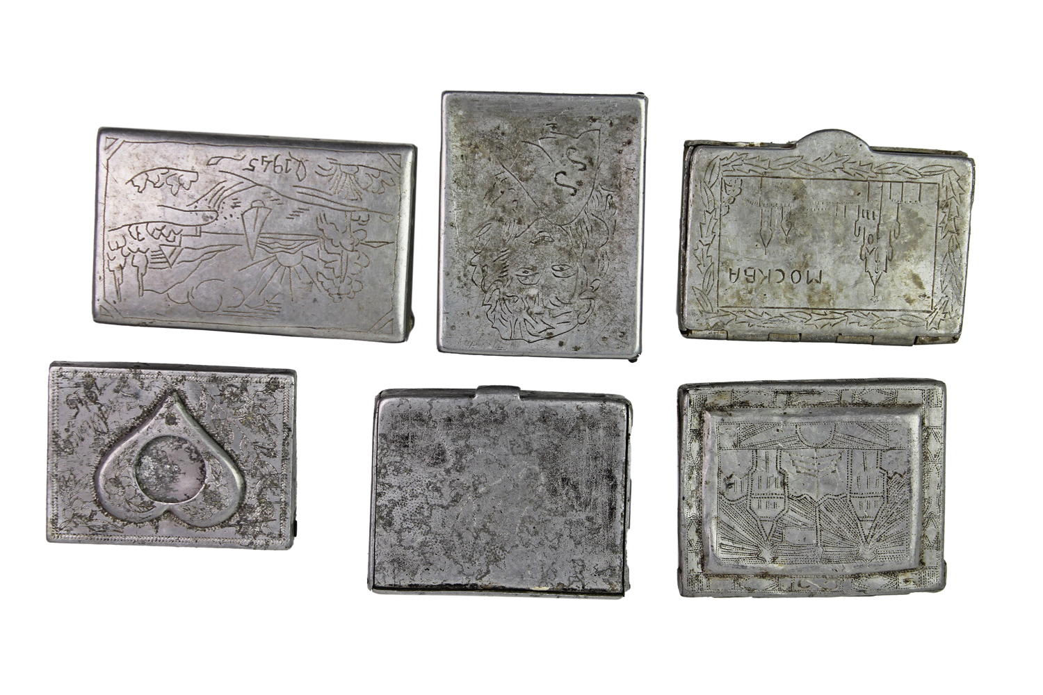 Zestaw pudełek papierośnic sztuka okopowa