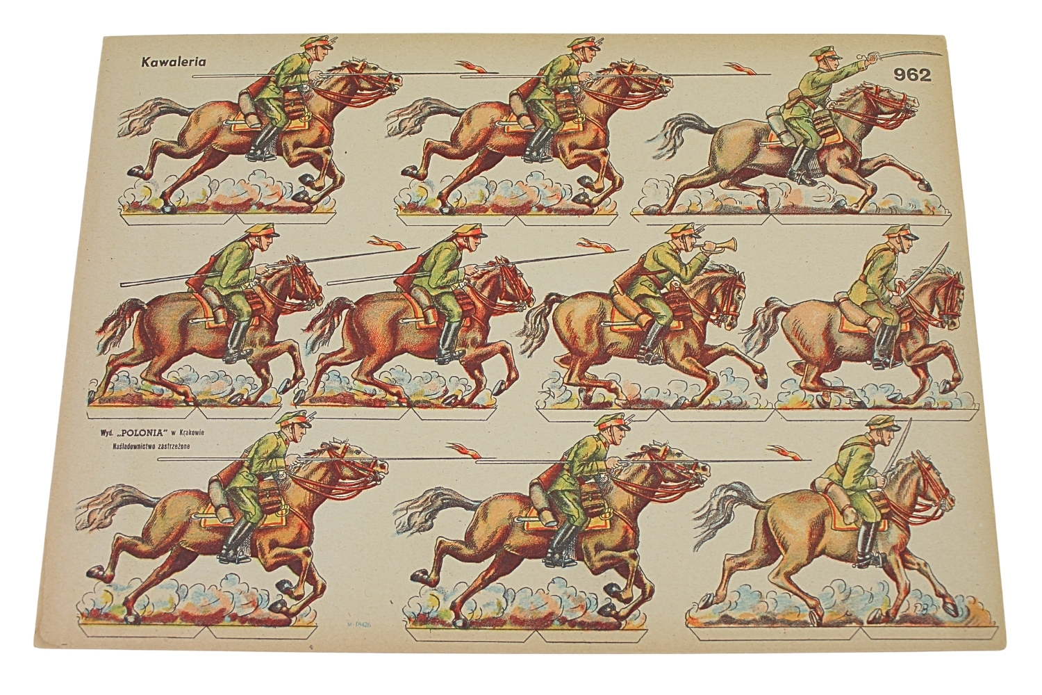 II RP KARTONOWE ŻOŁNIERZYKI WP - Kawaleria Wyd. „Polonia” w Krakowie Rzadkość 