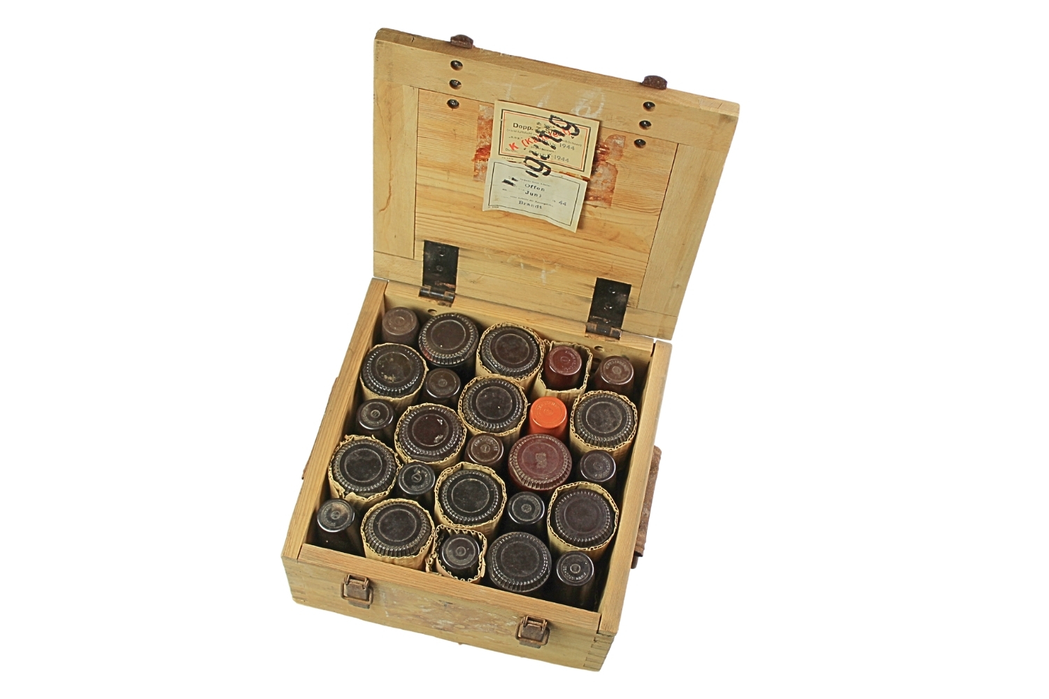 Skrzynka niemiecka na 25szt. zapalników Dopp. Z.S 60 komplet z pojemnikami