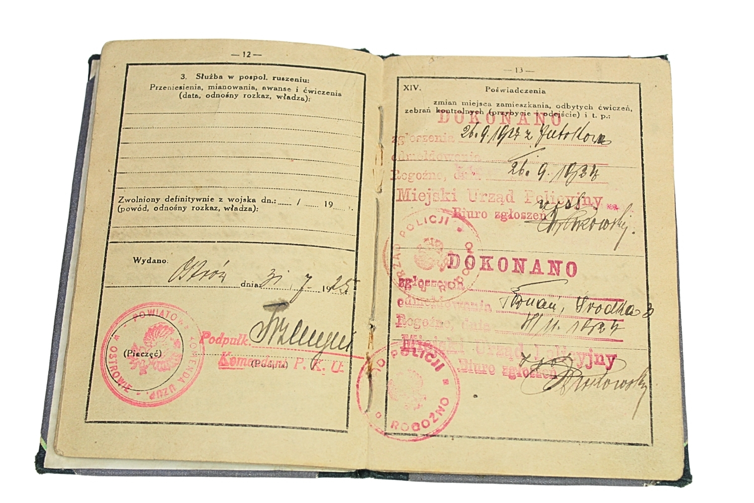 II RP Książeczka Wojskowa ze zdjęciem PKU Poznań