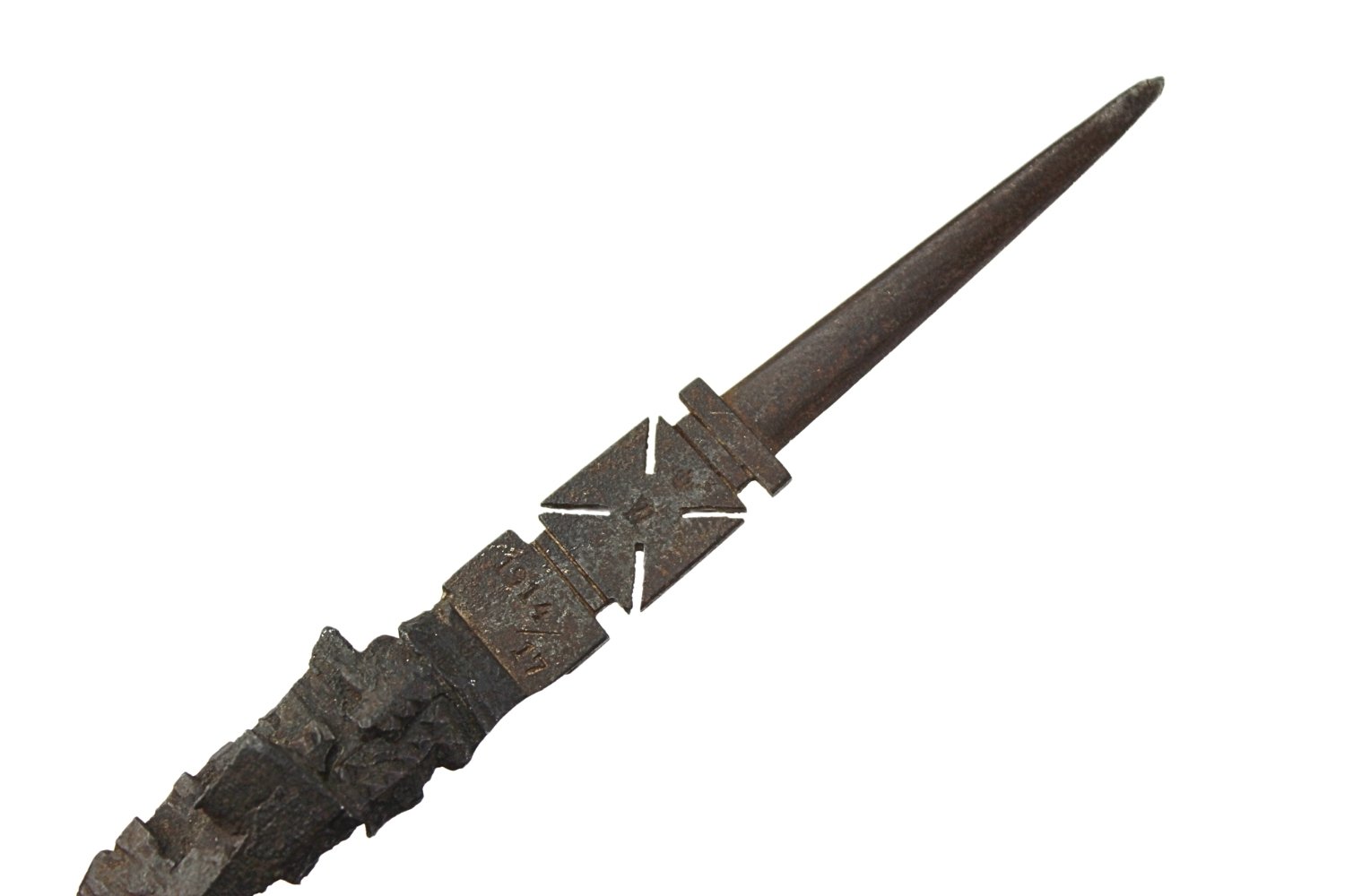 Pamiątkowy nóż do listów zrobiony z odłamka pocisku 1914 1917 Prusy