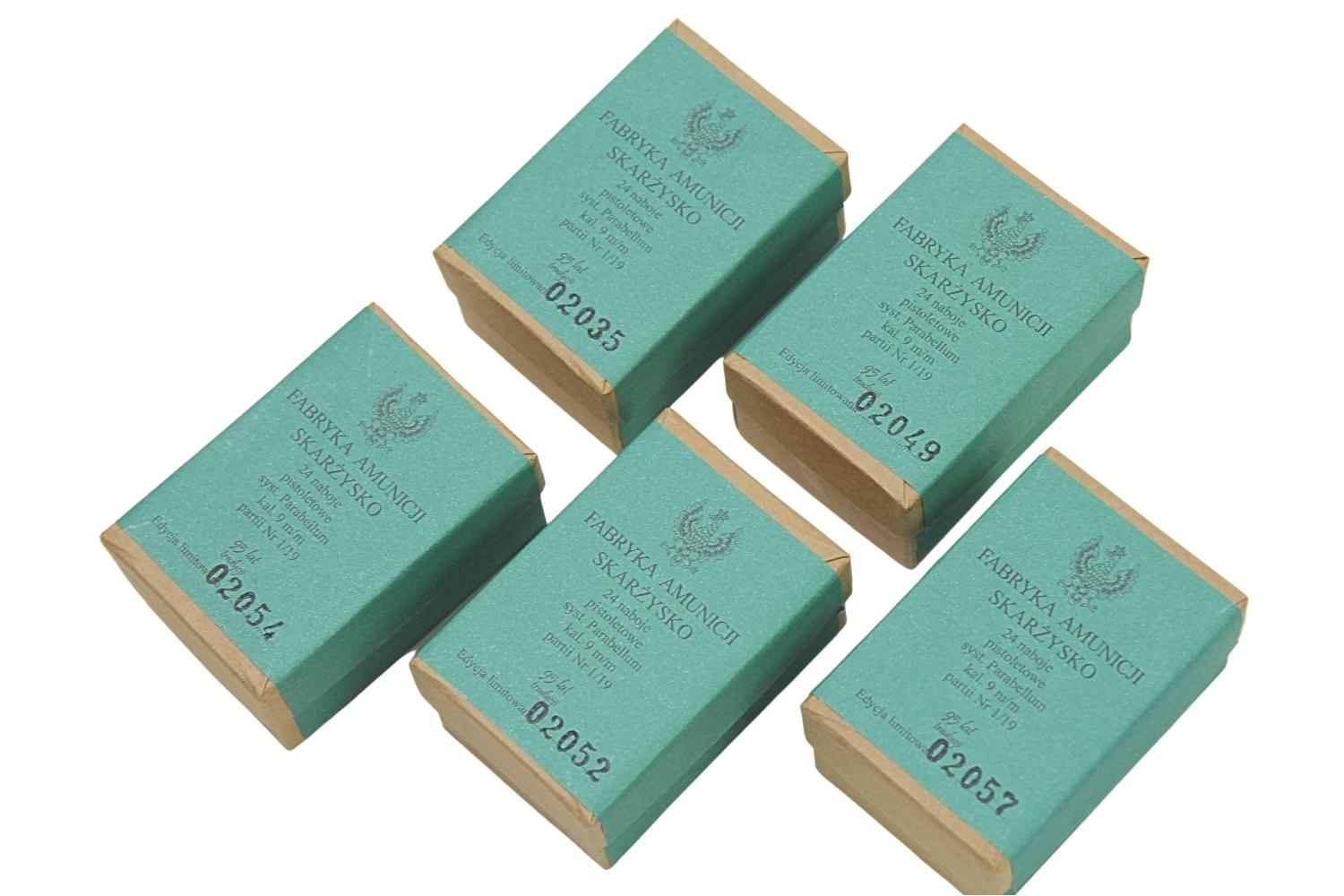 Zestaw opakowań po amunicji 9mm F.A. Skarżysko 