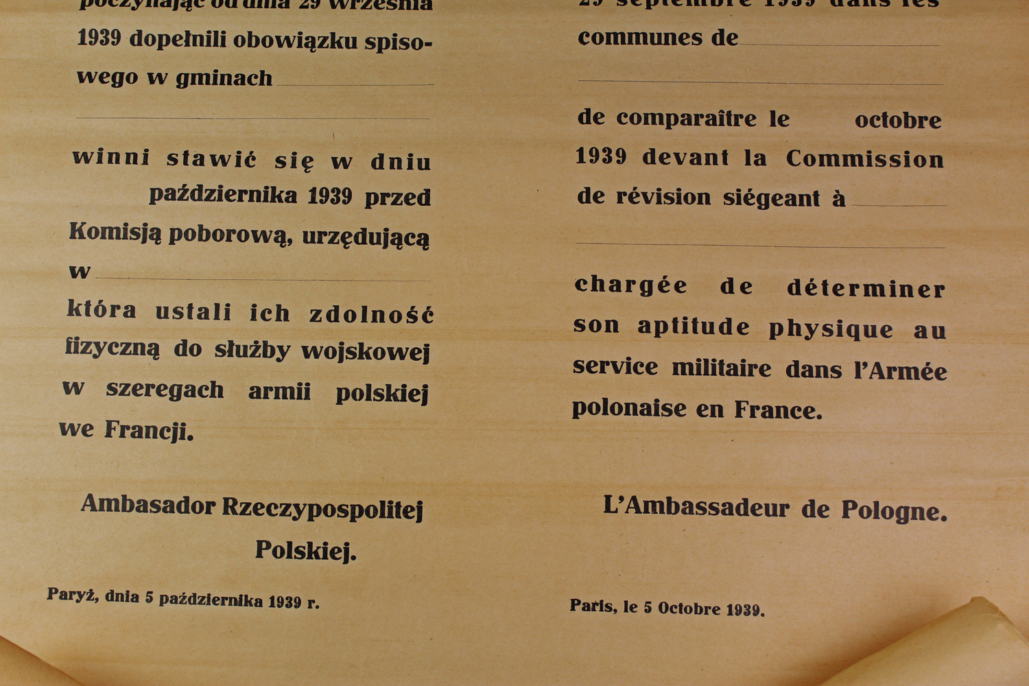 II RP PLAKAT AMBASADOR RP PARYŻ 5 PAŹDZIERNIKA 1939