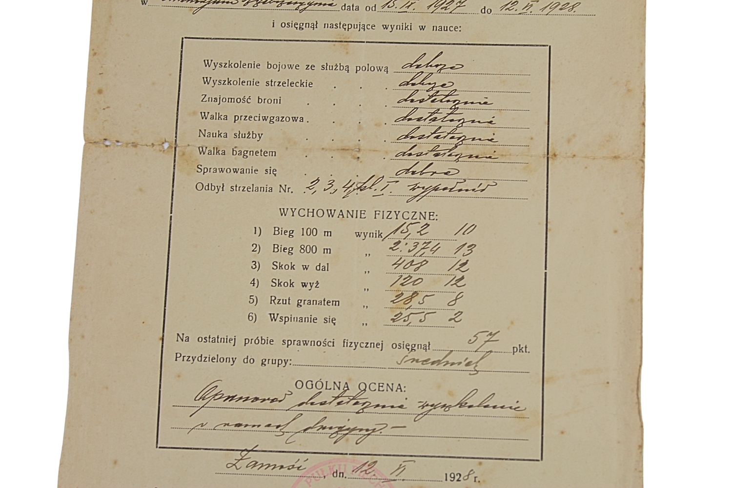 II RP ZAŚWIADCZENIE DRUGIEGO STOPNIA P.W. 9 PP LEG.