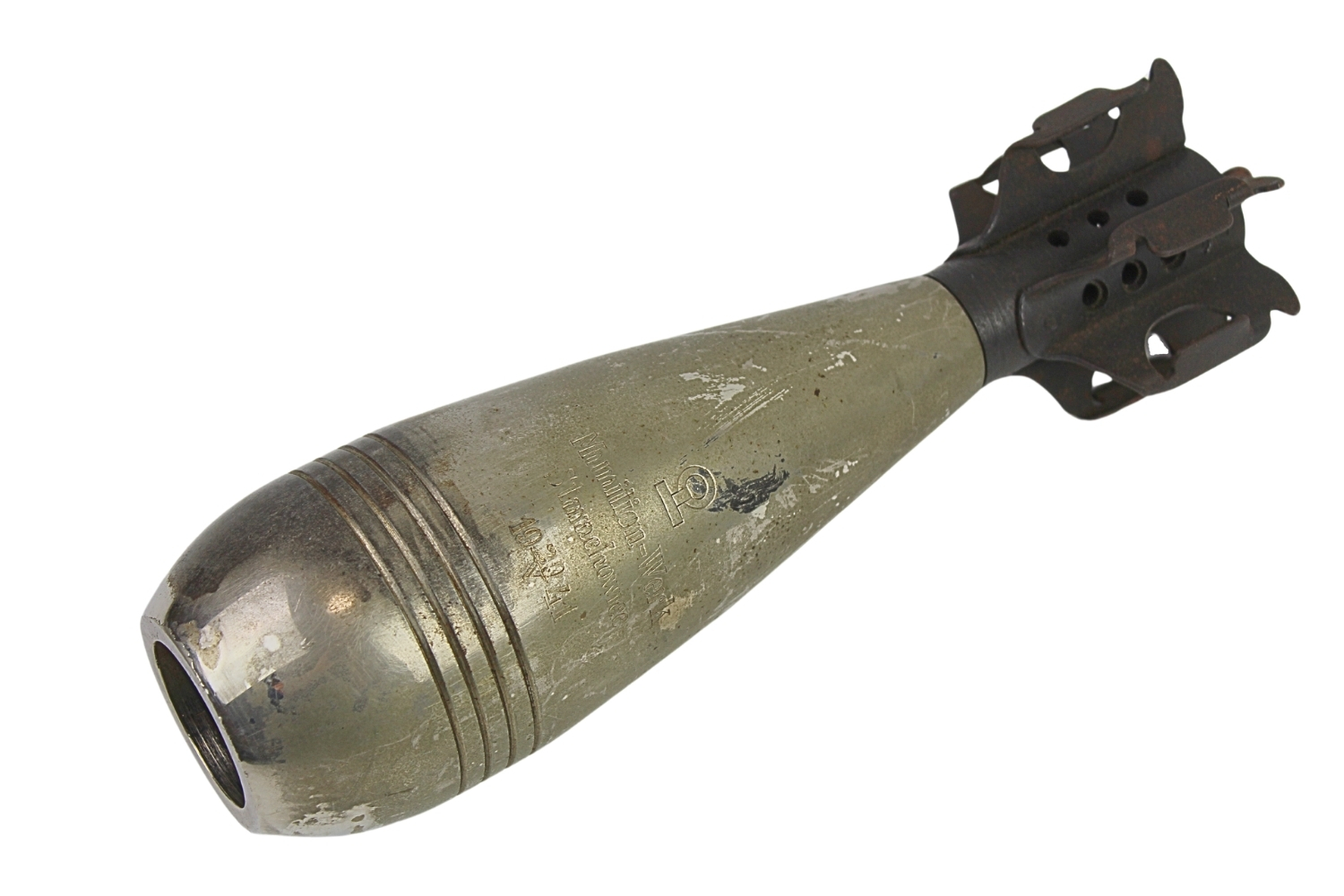 II RP moździerz Stockes Brandt wz.31 Starachowice 1941 Skorupa Kolekcjonerska Rzadkość