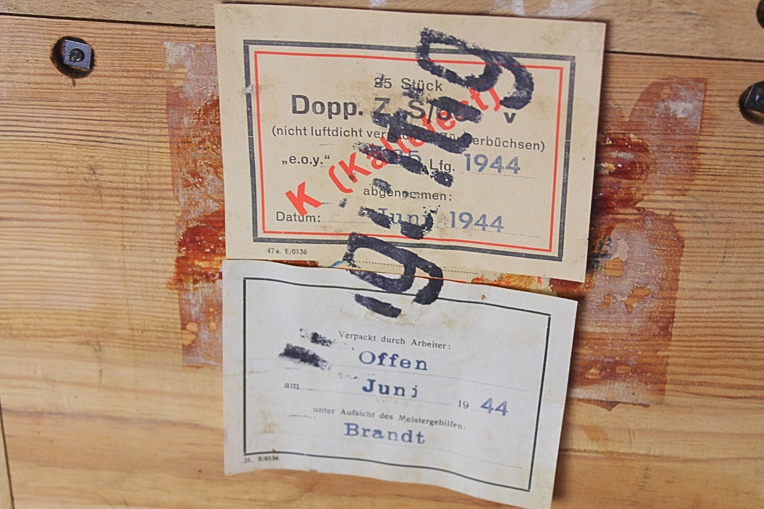 Skrzynka niemiecka na 25szt. zapalników Dopp. Z.S 60 komplet z pojemnikami 