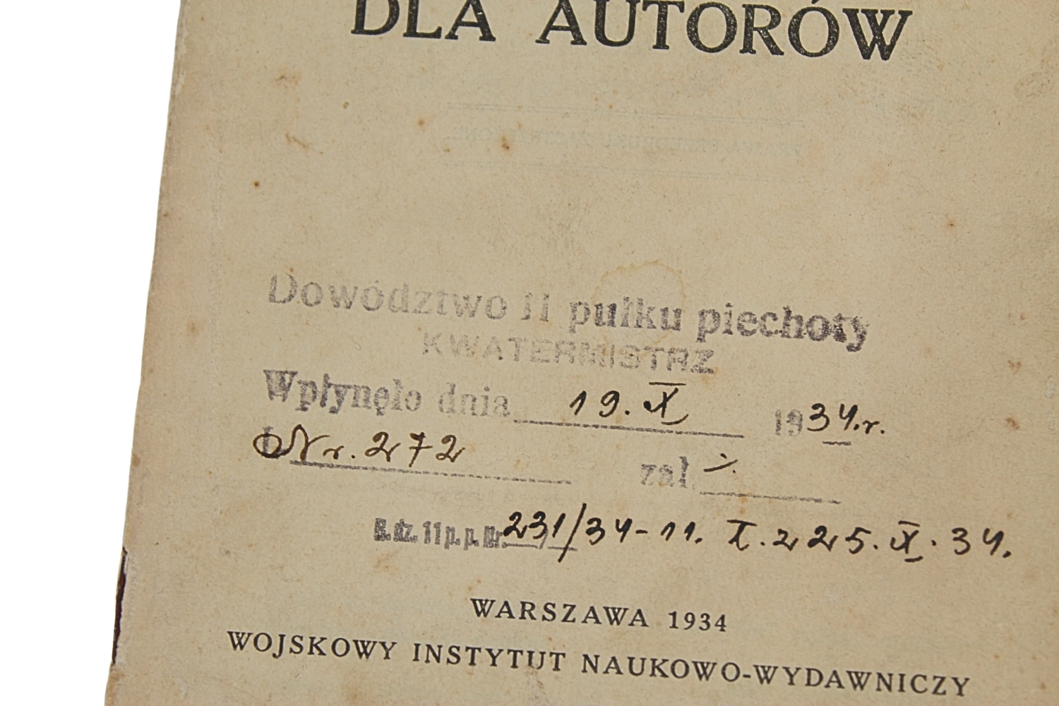 II RP Wskazówki dla autorów 1925 Dowództwo 11 Pułku Piechoty