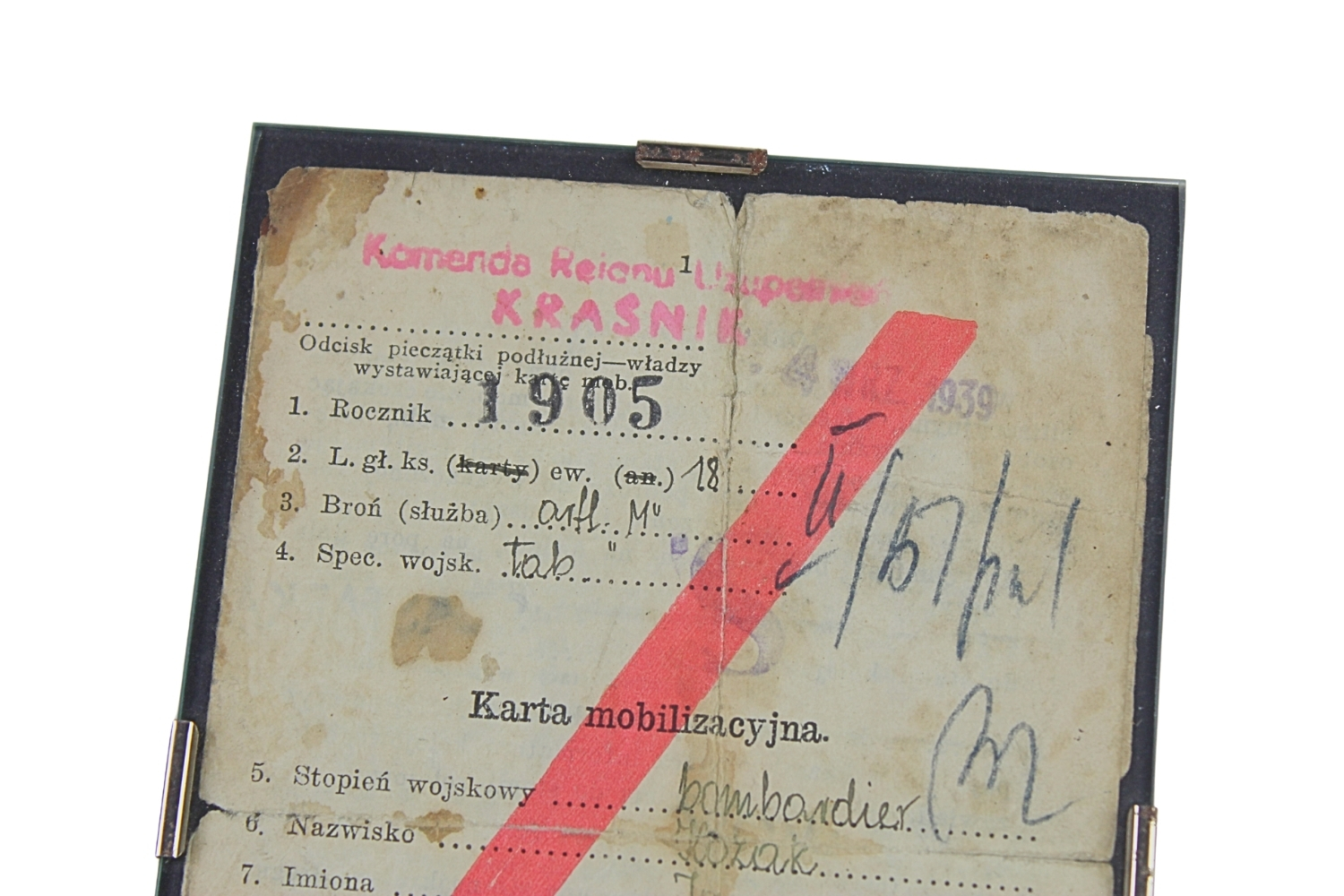 II RP KARTA MOBILIZACYJNA ZAMOŚĆ 3 PAL LEG.