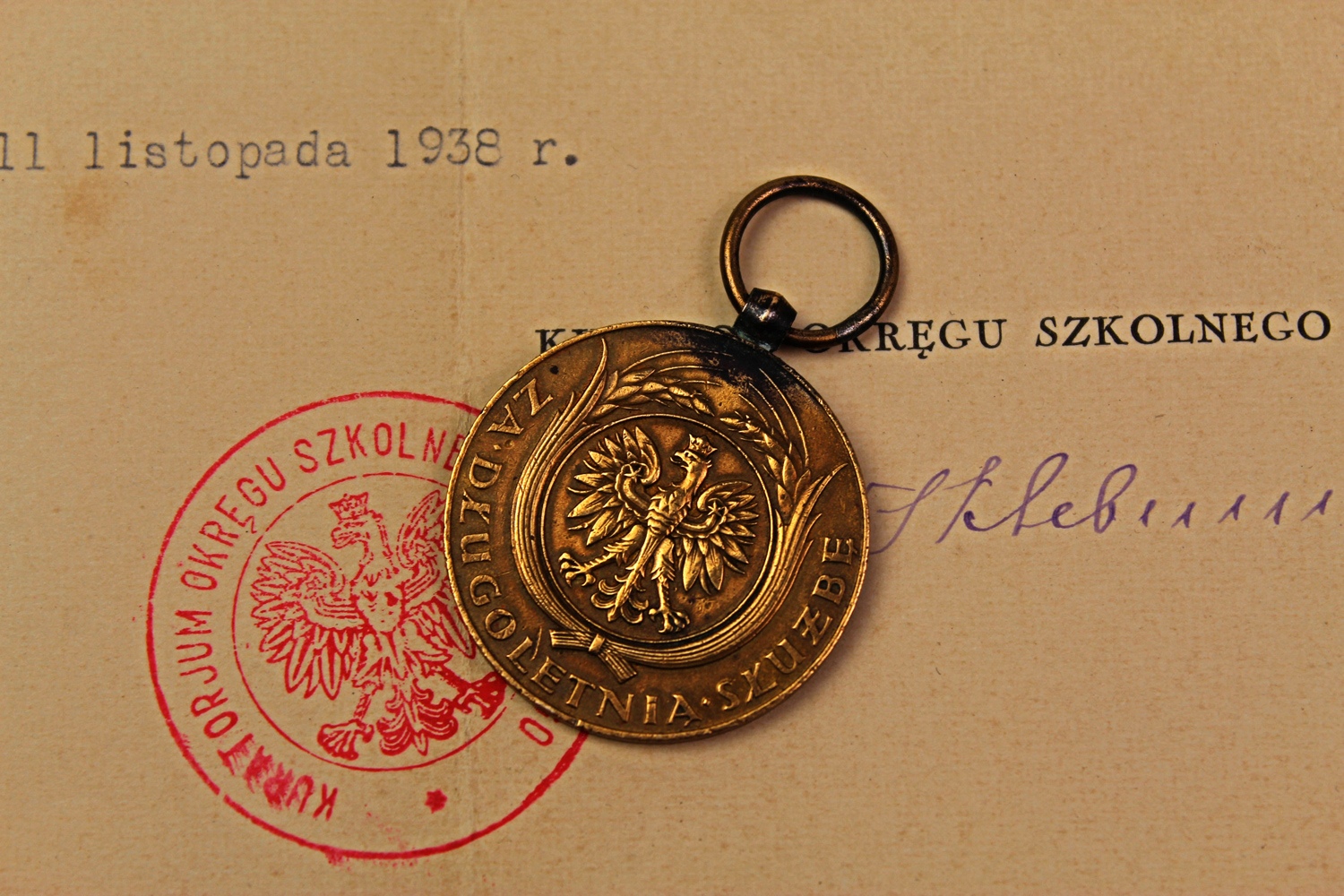 II RP Medal za długoletnią służbę wraz z dyplomem Lublin 1938