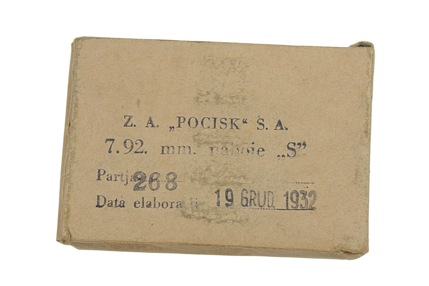 II RP PUDEŁKO NA NABOJE kb. Mauser 7,92 MM „S” Z.A. „POCISK”