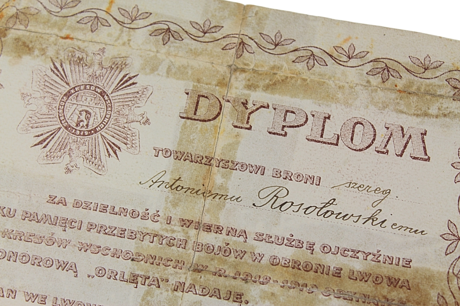 II RP Dyplom do odznaki „Orlęta” 1919