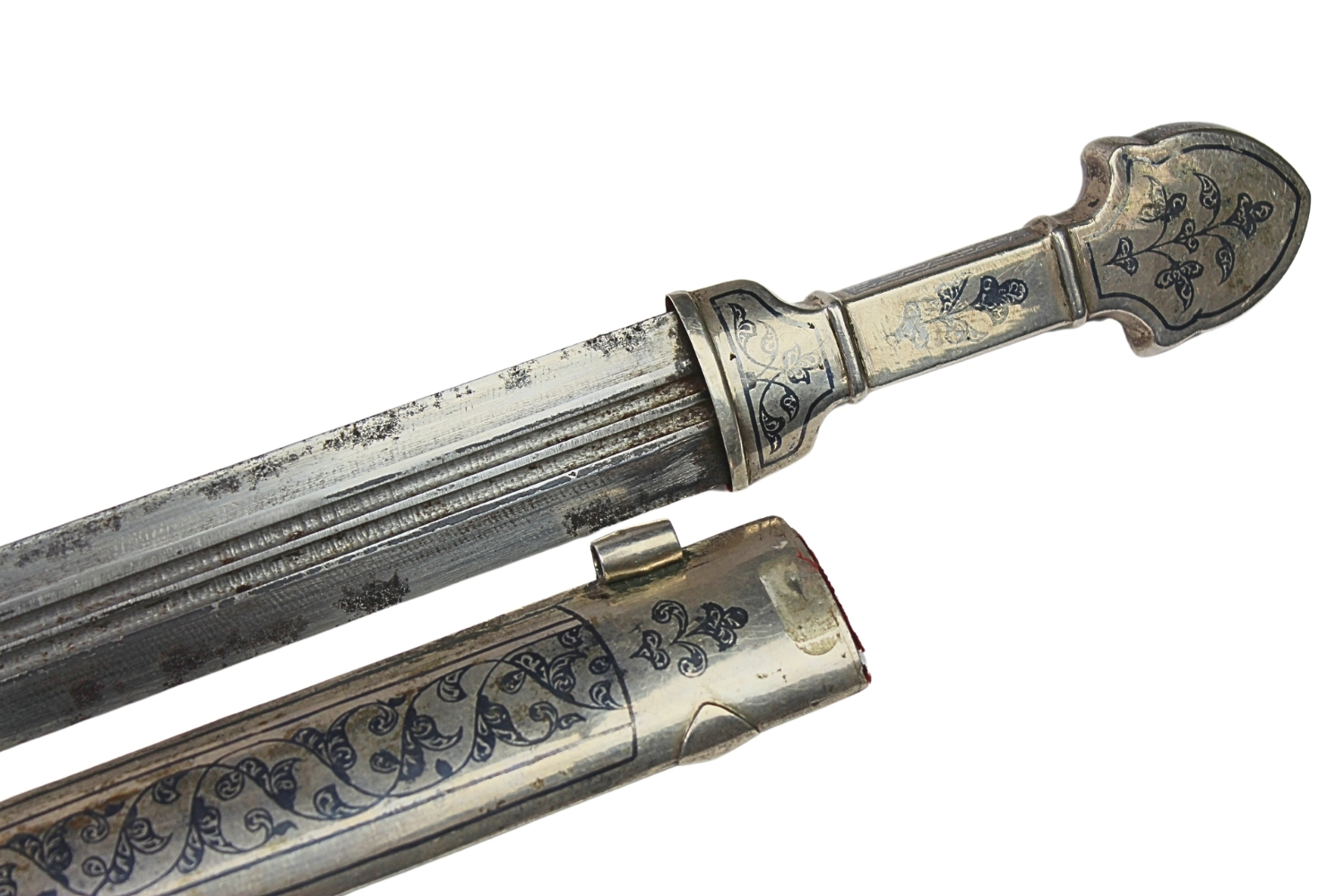 Kindżał Kaukaski Srebro Niello 1850-1870 Dagestan - Wykonanie Luksusowe