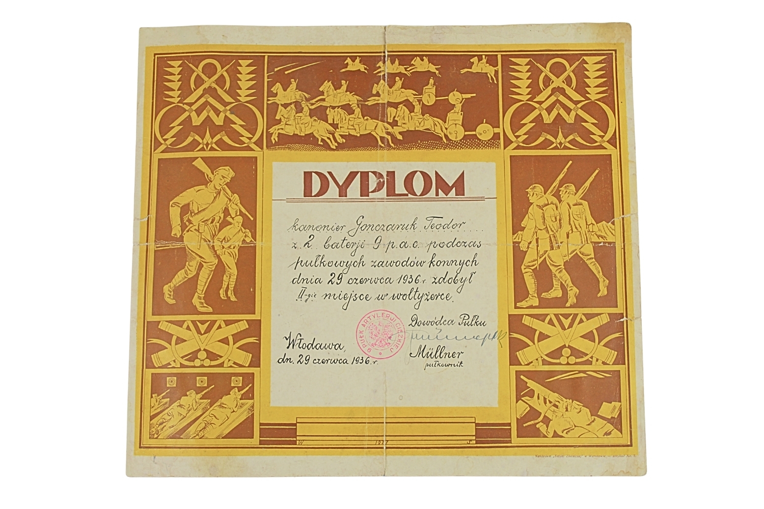II RP DYPLOM Z ZAWODÓW 9 PUŁKU Artylerii Ciężkiej