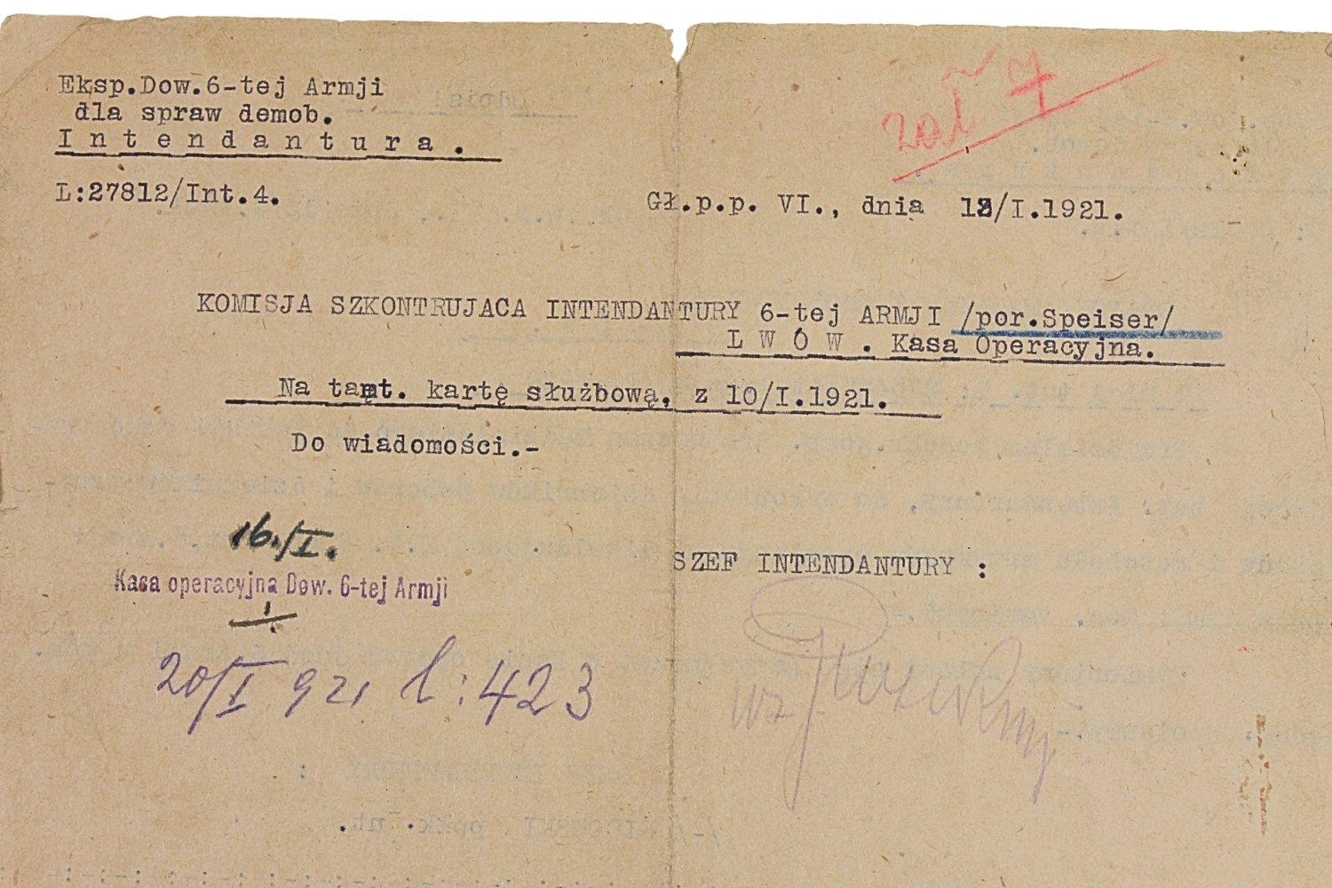 II RP, 2 AWP Zestaw dokumentów po por. Leonie Speisnerze 