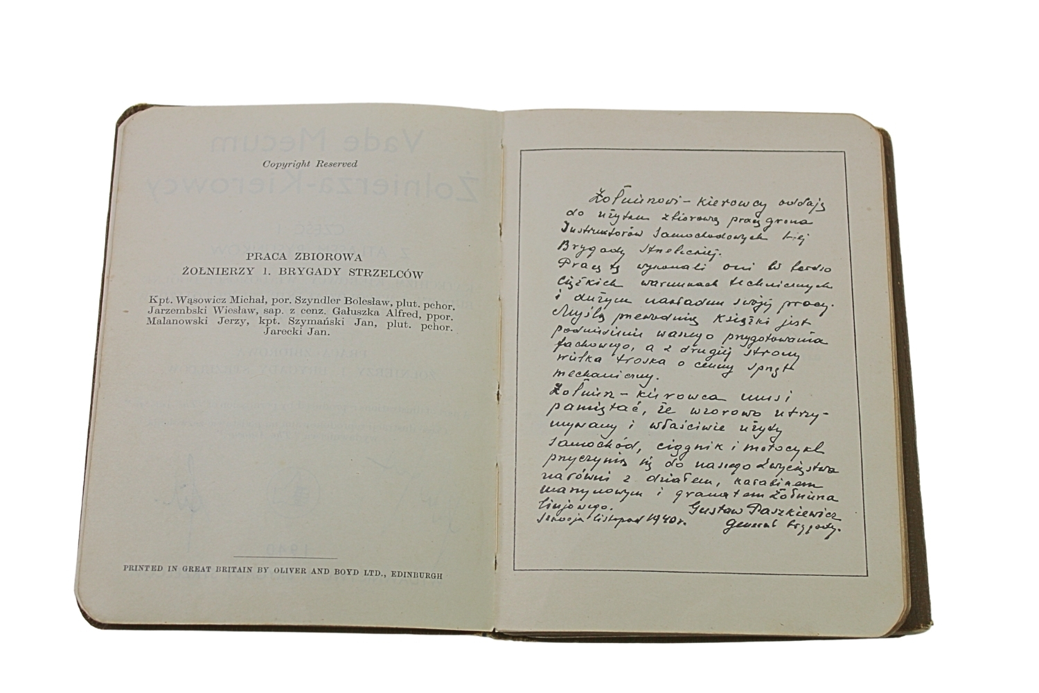 Vade Mecum Zołnierza-Kierowcy Część I 1940 wyd. I Bryg. Strzelców 