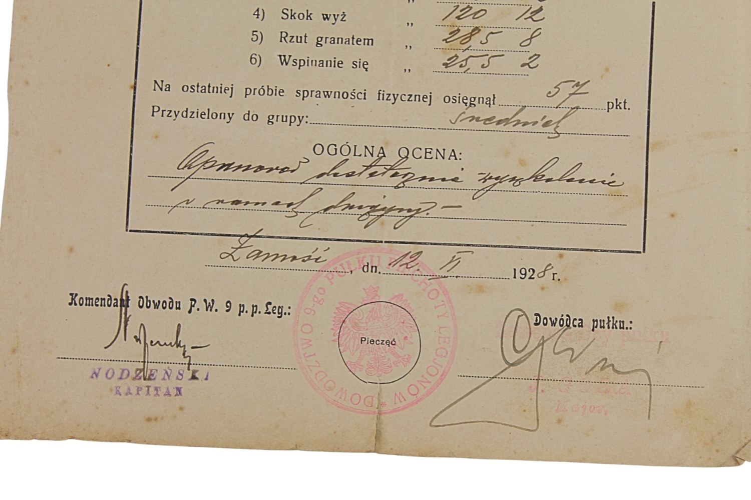 II RP ZAŚWIADCZENIE DRUGIEGO STOPNIA P.W. 9 PP LEG.