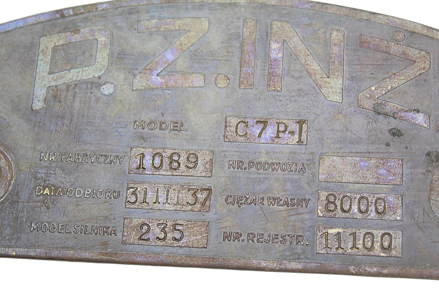 II RP TABLICZKA ZNAMIONOWA C7P  P.Z.INŻ Unikat 