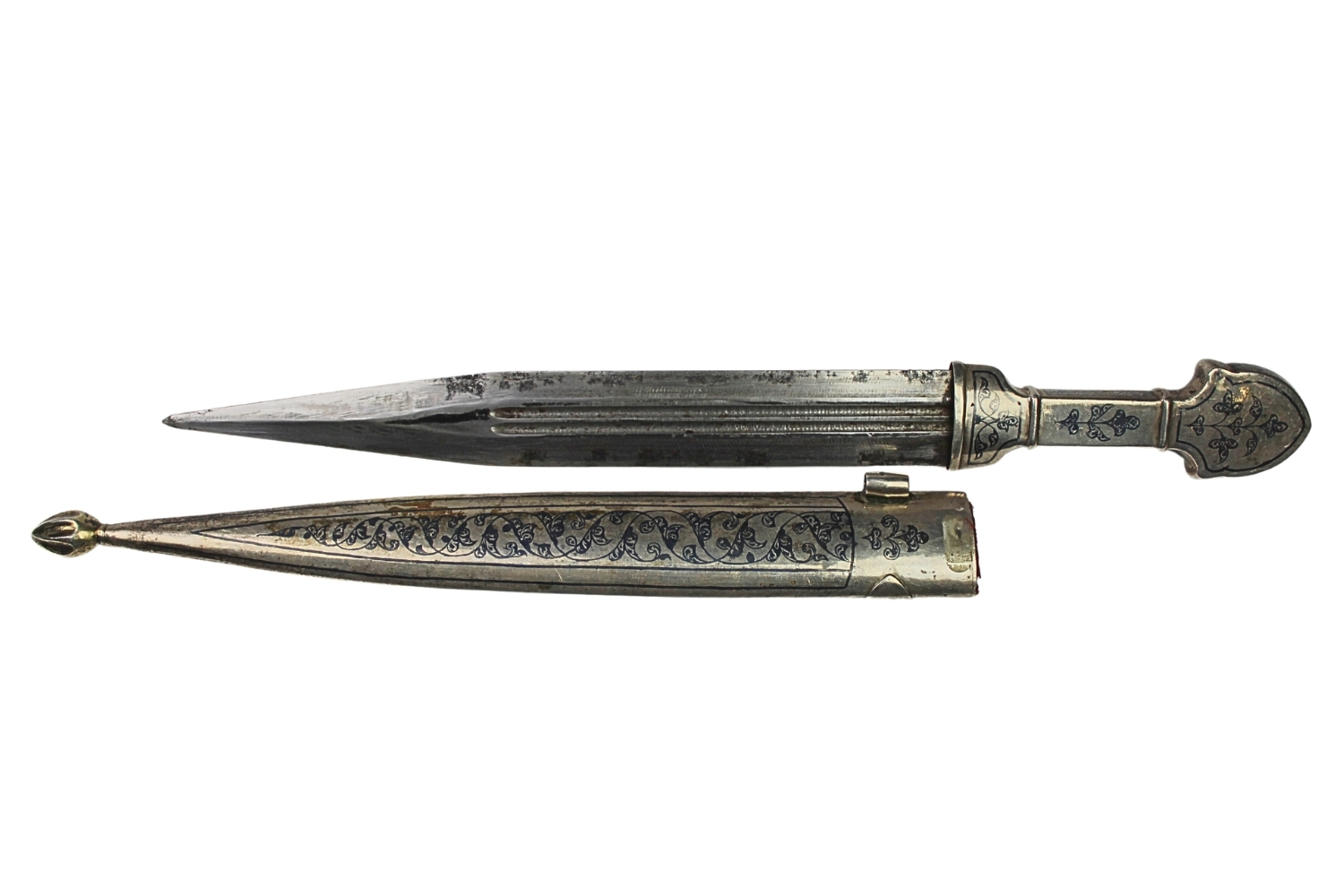 Kindżał Kaukaski Srebro Niello 1850-1870 Dagestan - Wykonanie Luksusowe