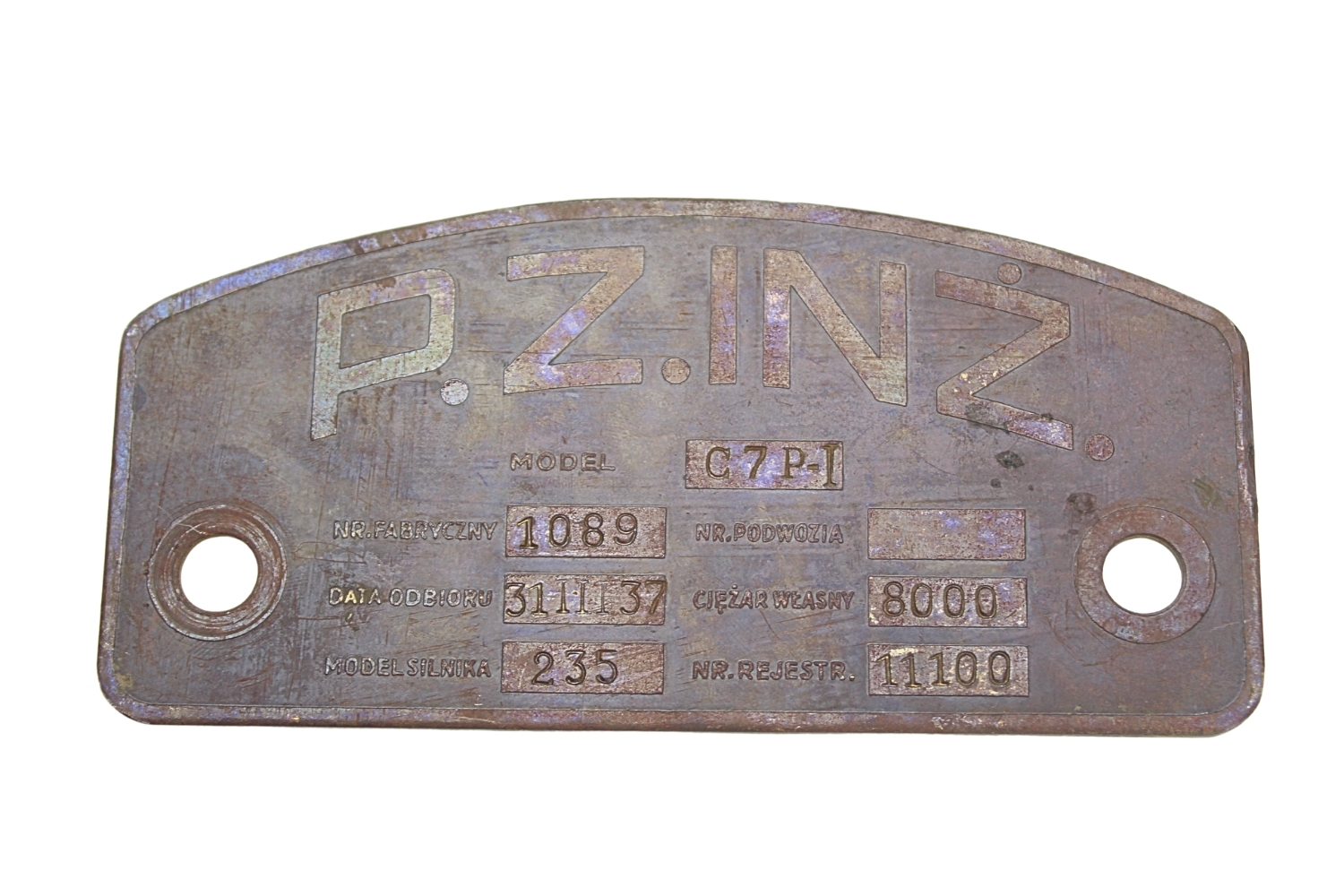 II RP TABLICZKA ZNAMIONOWA C7P  P.Z.INŻ Unikat 