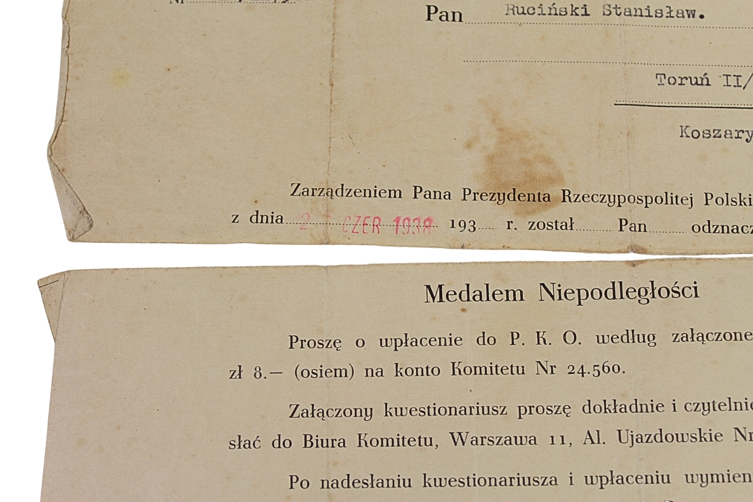 II RP Nadanie medalu niepodległości 67 Pułk Piechoty 1938