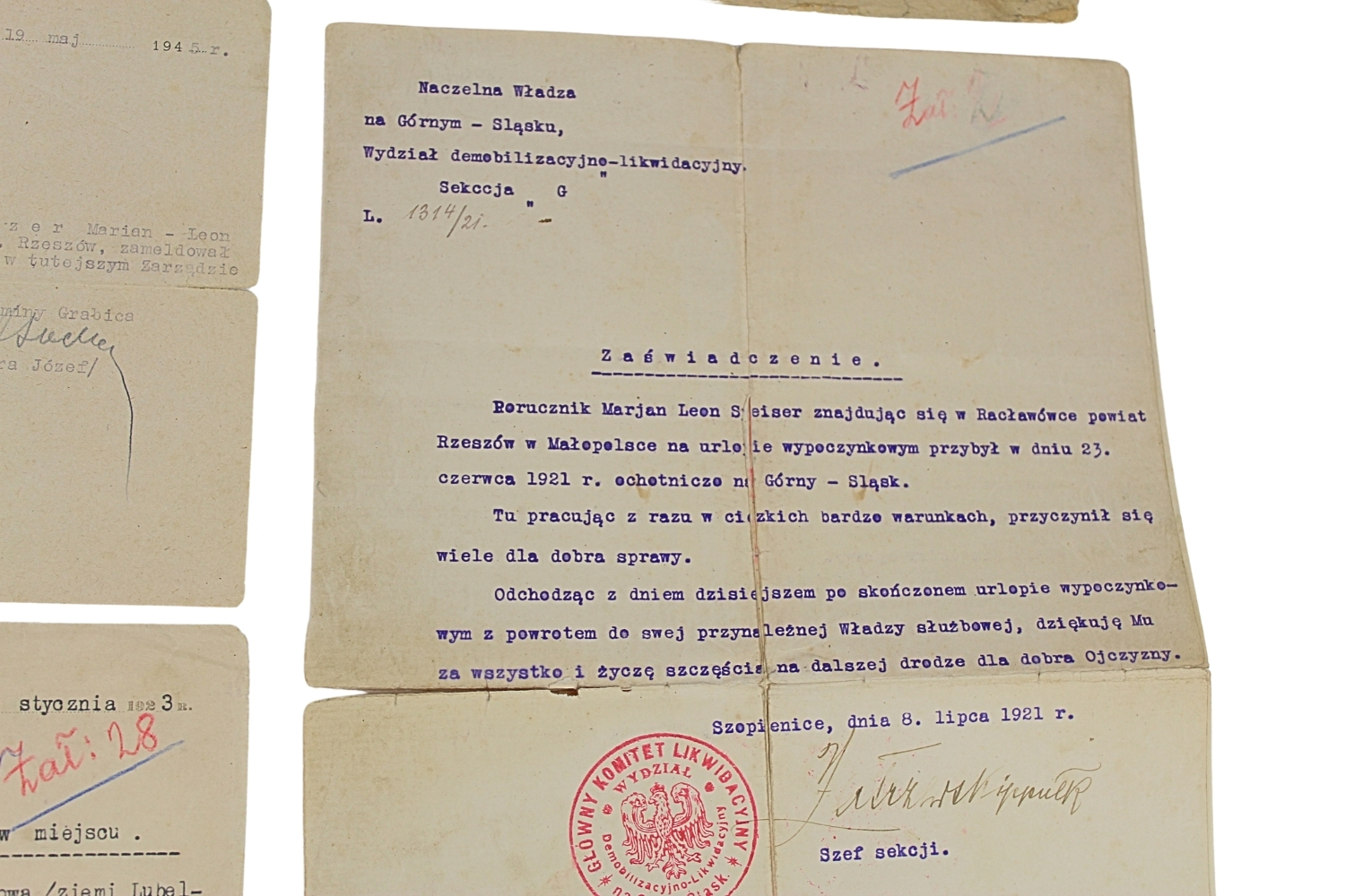 II RP, 2 AWP Zestaw dokumentów po por. Leonie Speisnerze 
