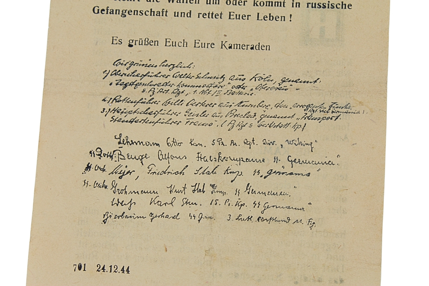 NIEMIECKA ULOTKA PROPAGANDOWA SKIEROWANA DO ŻOŁNIERZY DYWIZJI SS WIKING