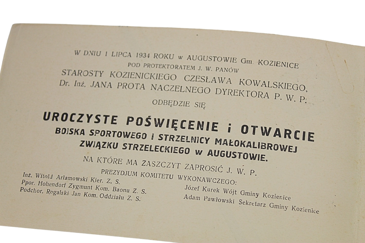 II RP ZAPROSZENIE ZWIĄZEK STRZELECKI AUGUSTÓW 1934