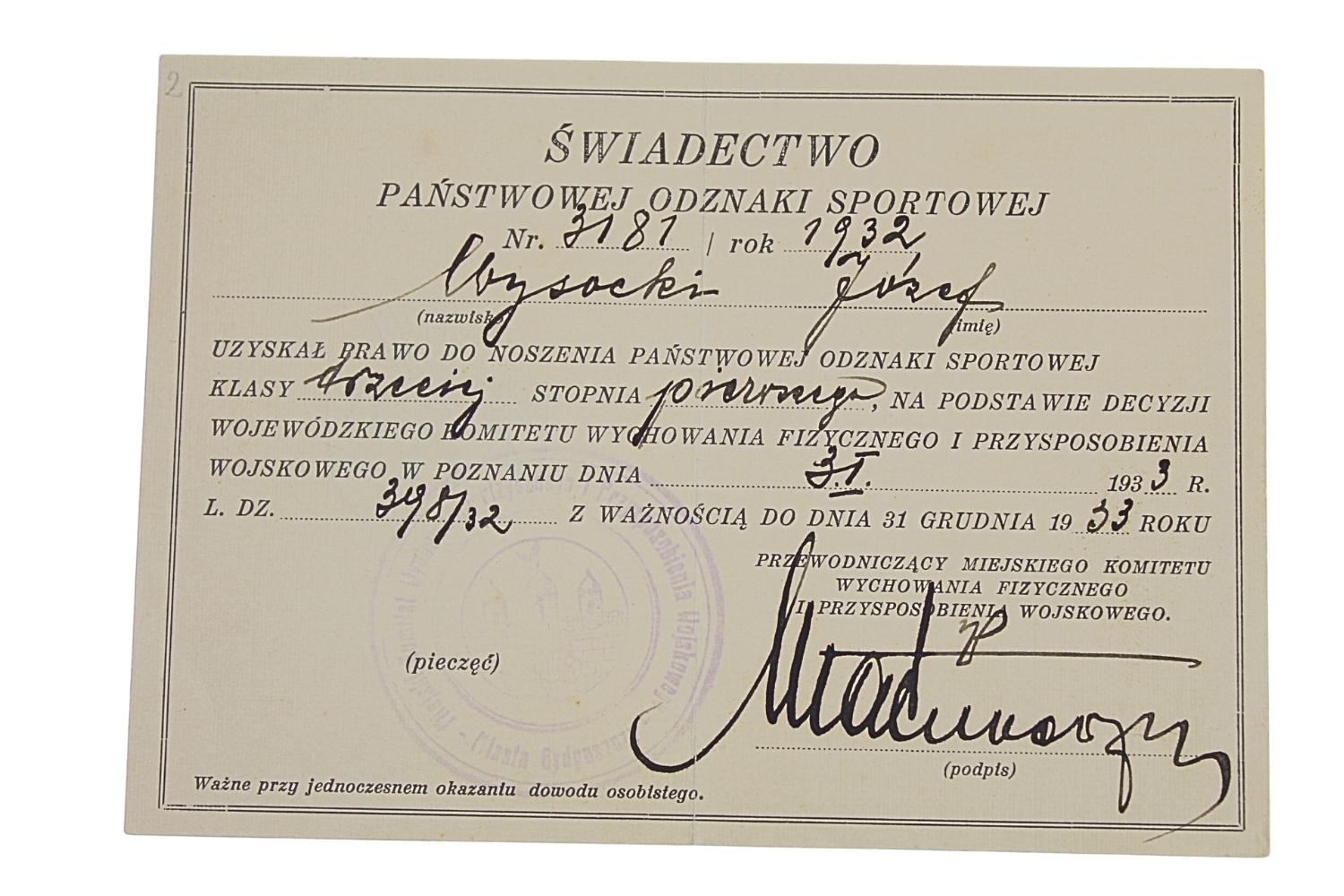 II RP Zestaw Legitymacji odznak Józef Wysocki 41PP, 59PP, POS, PZN, SP