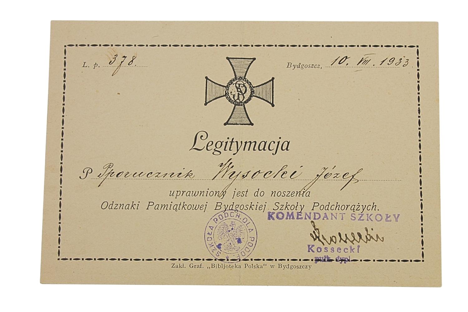 II RP Zestaw Legitymacji odznak Józef Wysocki 41PP, 59PP, POS, PZN, SP