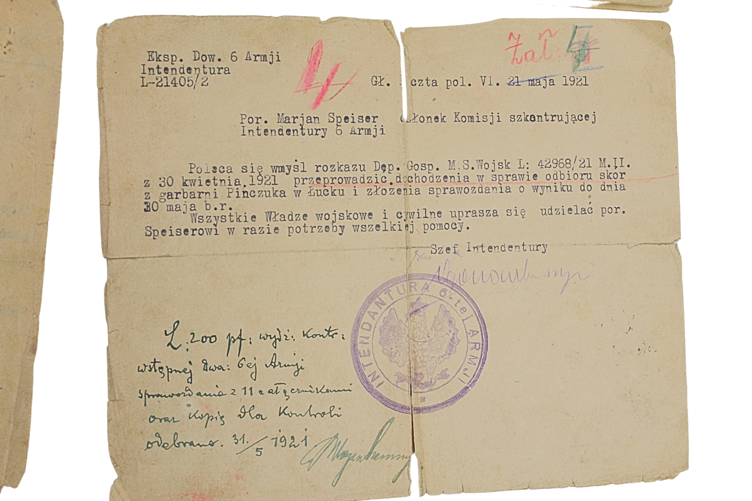 II RP, 2 AWP Zestaw dokumentów po por. Leonie Speisnerze 