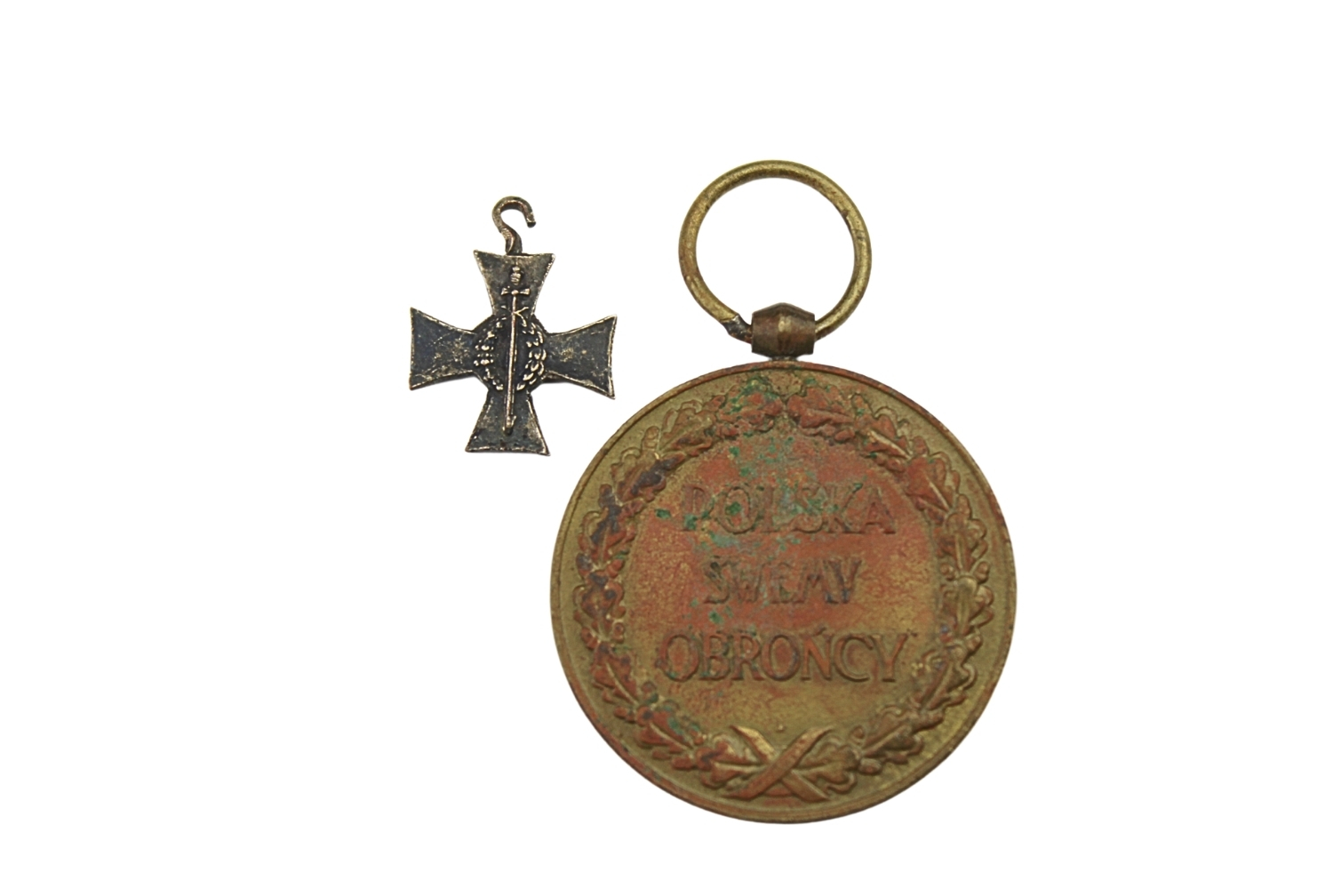 II RP Medal za wojnę 1918-1921 z miniaturką krzyża górnośląskiego