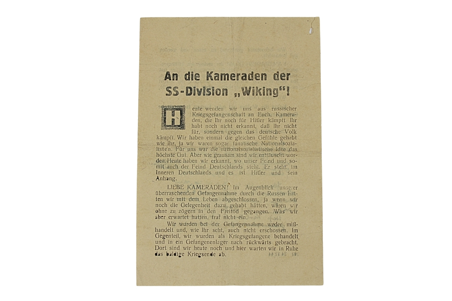 NIEMIECKA ULOTKA PROPAGANDOWA SKIEROWANA DO ŻOŁNIERZY DYWIZJI SS WIKING