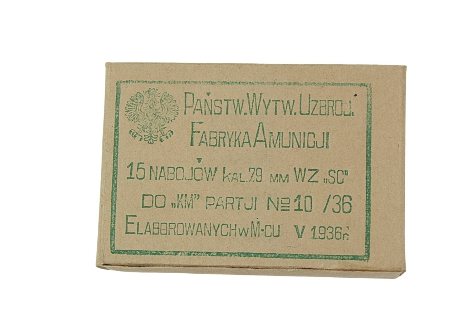 II RP II RP OPAKOWANIE PO AMUNICJI 7,92MM MAUSER P.W.U. F.A. 1936