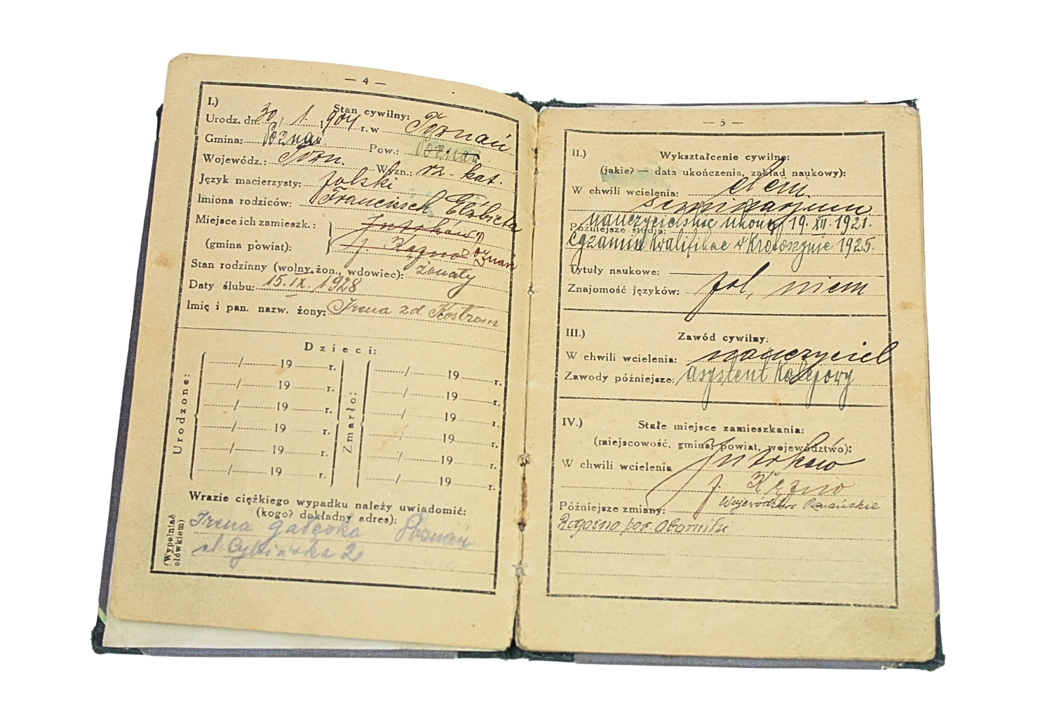 II RP Książeczka Wojskowa ze zdjęciem PKU Poznań