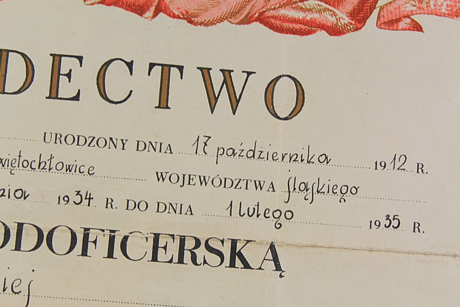 II RP Świadectwo ukończenia szkoły podoficerskiej 22 Pułk Art. Polowej