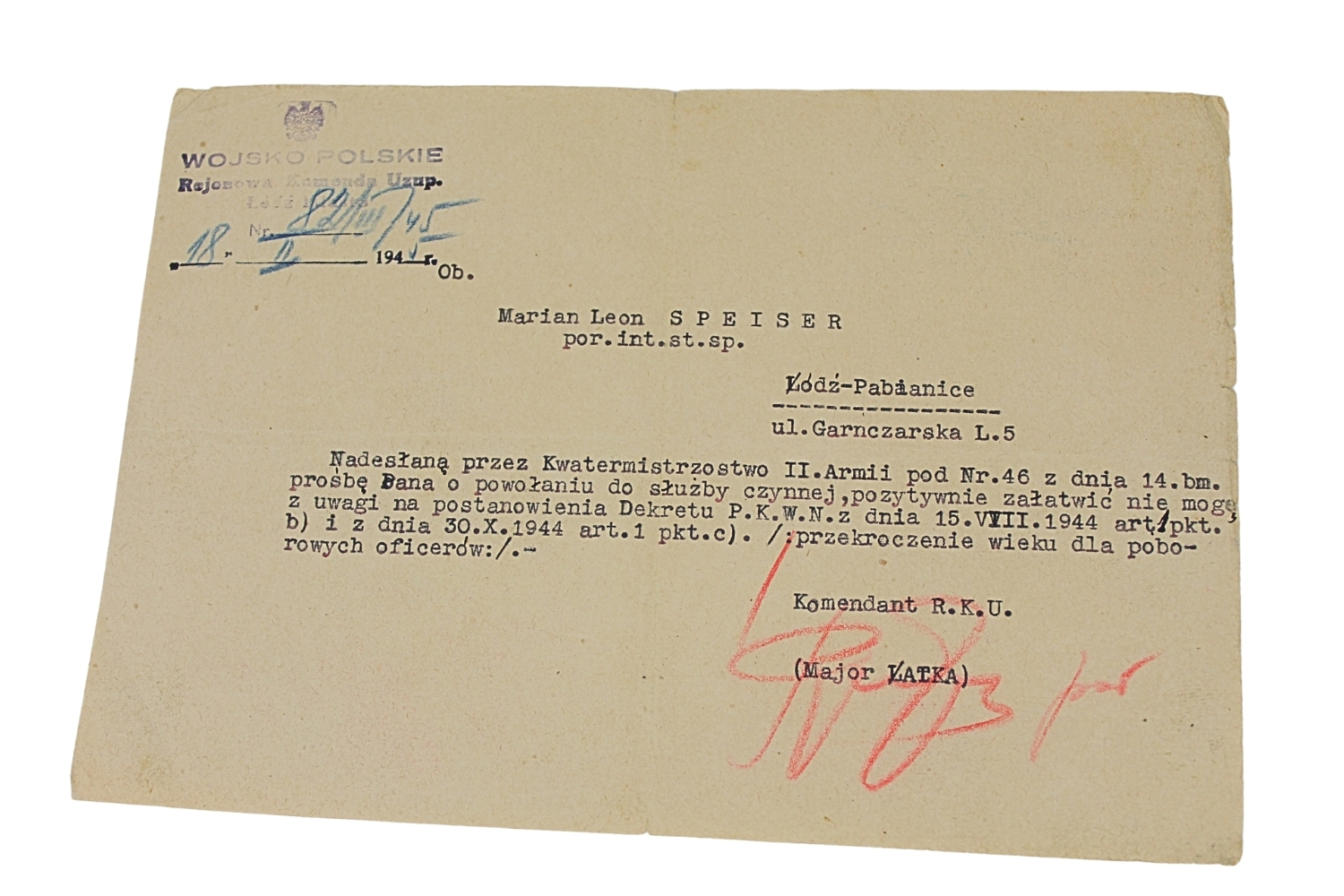 II RP, 2 AWP Zestaw dokumentów po por. Leonie Speisnerze 