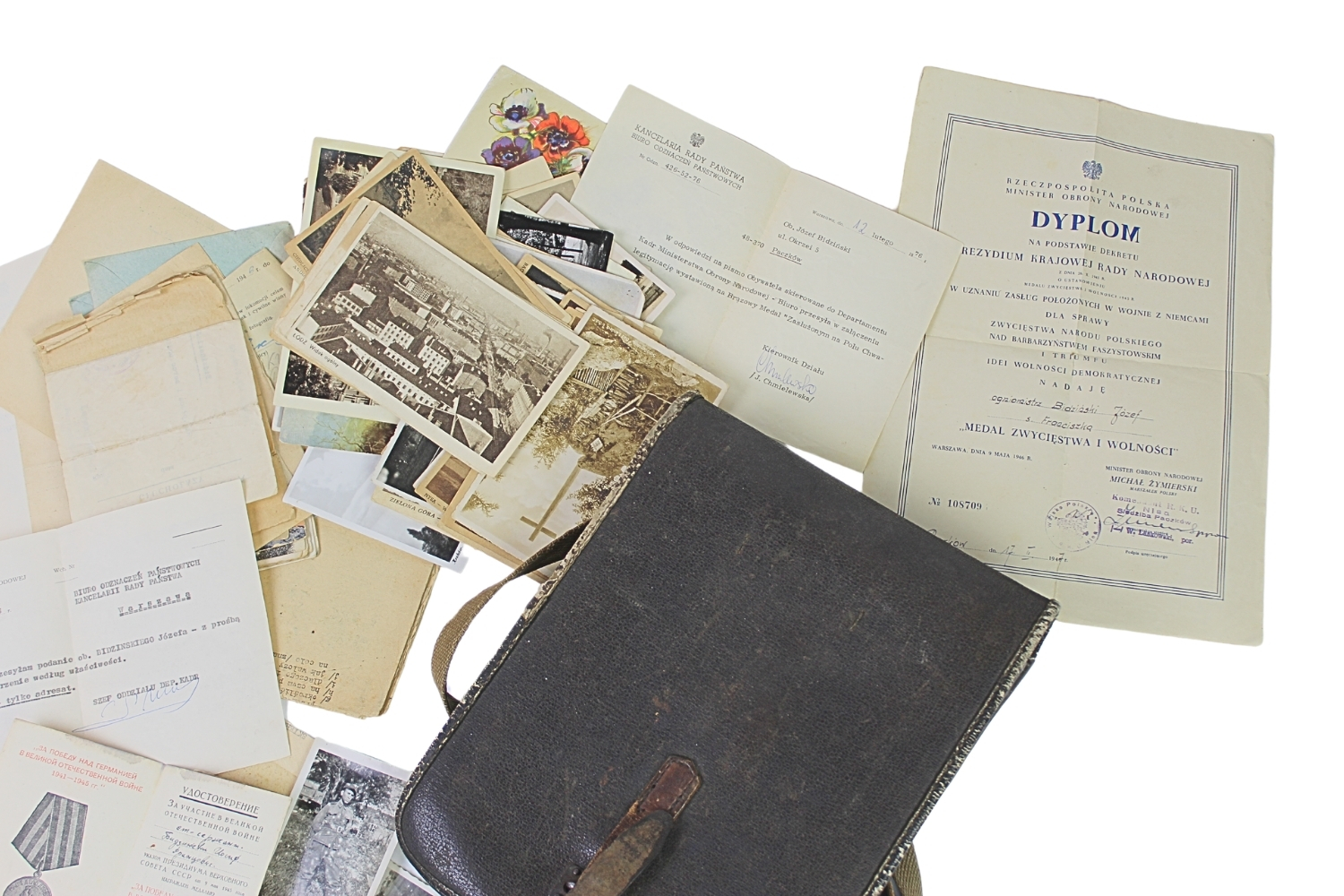AWP LWP  Zestaw odznaczeń dokumentów, zdjęć po ogniomistrzu Józefie Bidzińskim
