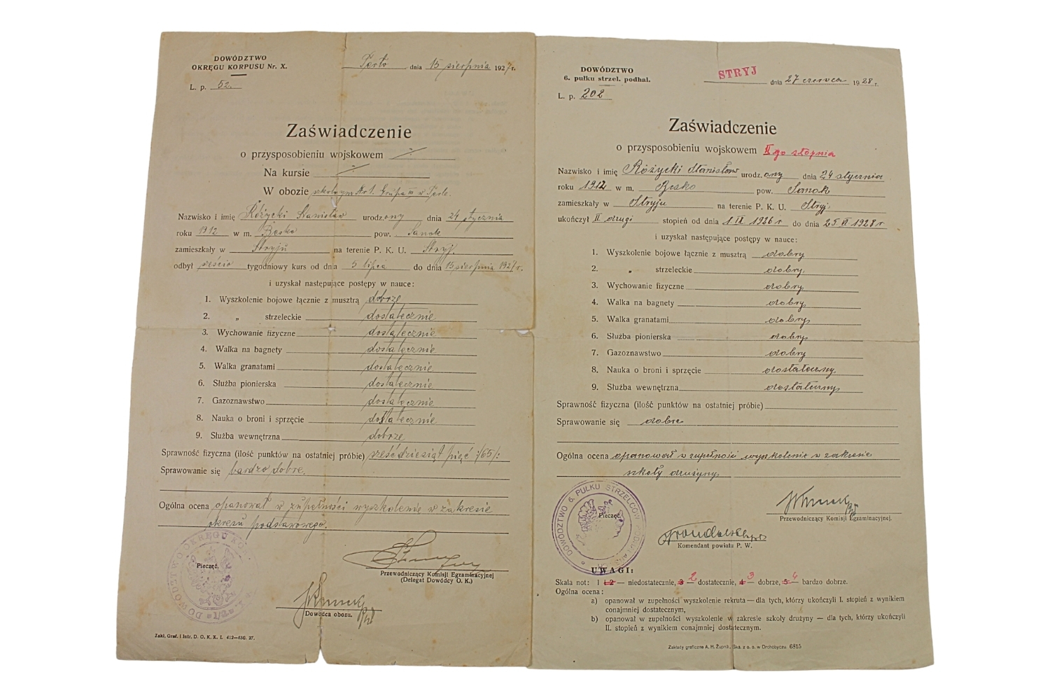 II RP ZESTAW DOKUMENTÓW WOSKOWYCH 6 Pułk Strzelców Podhalańskich